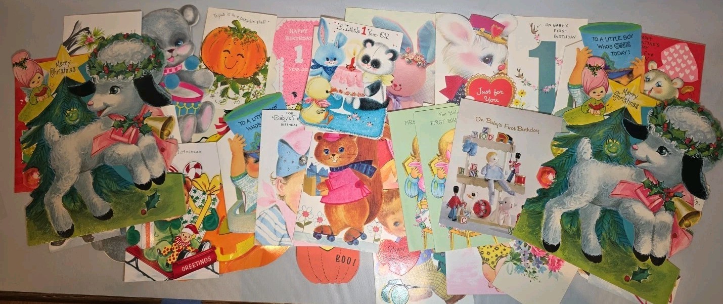 QTY 39 VTG 1960s 1970s Holiday Greeting Cards Baby Birthday Christmas Halloween