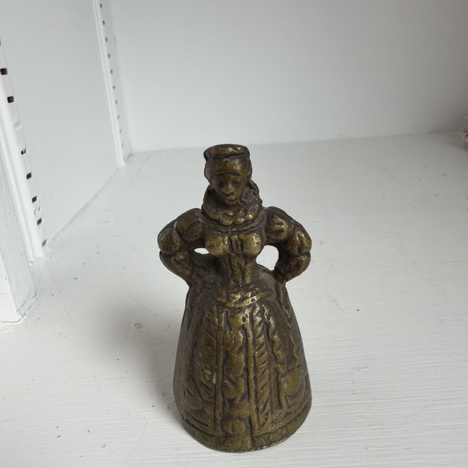 Vintage Solid Brass Elizabethan Lady Bell w/ Legs Clapper 3 1/4″ tall