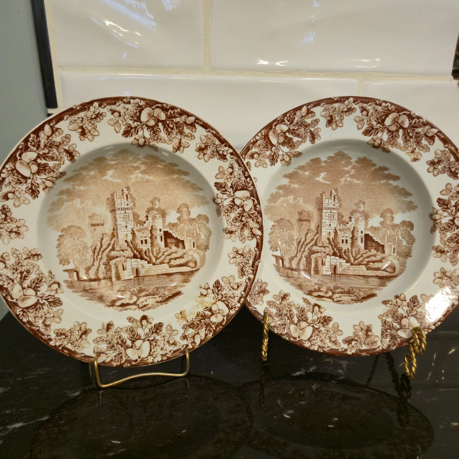 Antique Transferware Copeland & sons bowl set 1880s Castle Acora Stoke On Trent
