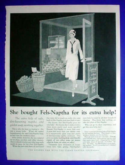 Vintage 1926 FELS-NAPTHA Laundry Soap Grocery Store Art Décor 1920’s Print Ad