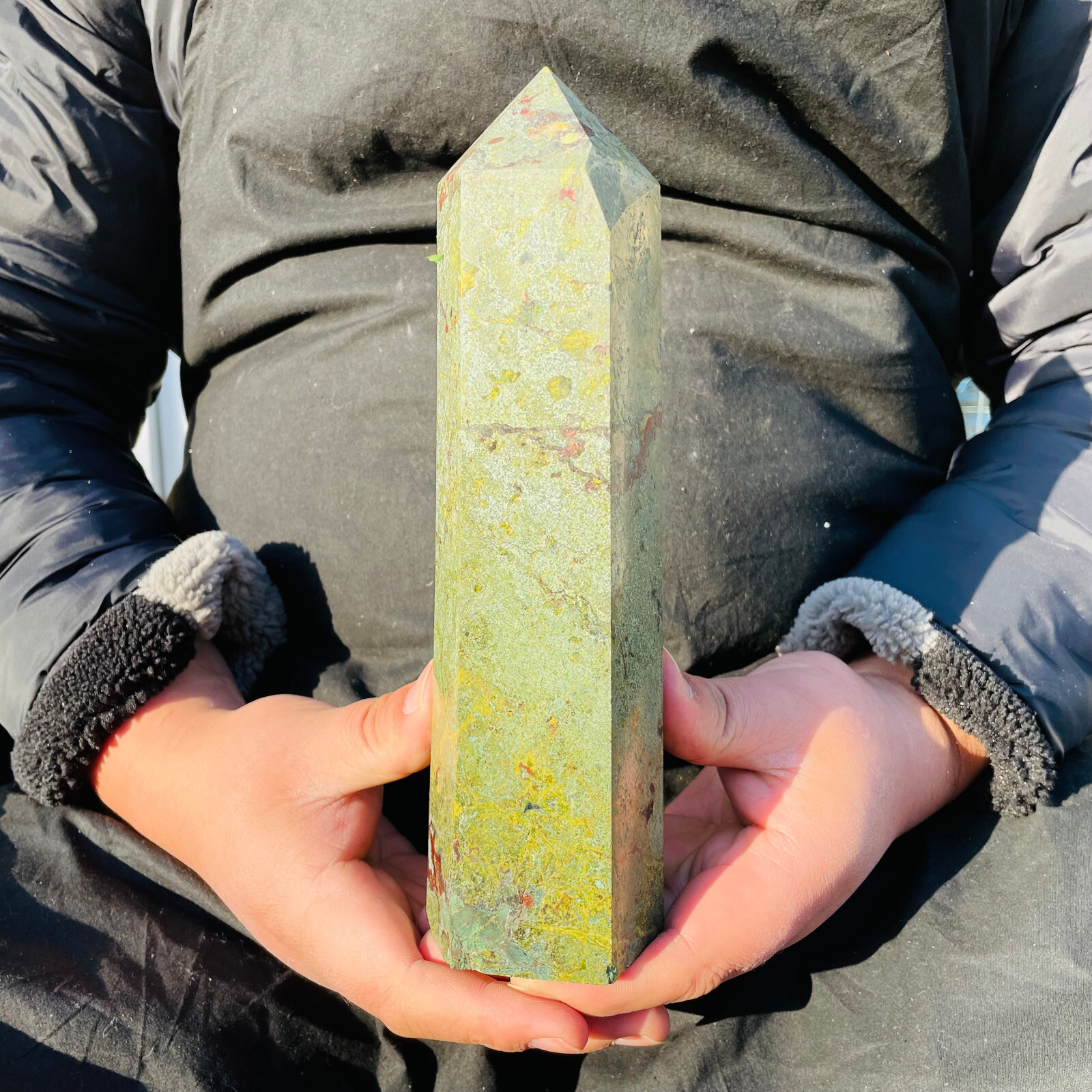 4.09LB Natural dragon blood stone Column Quartz Crystal Obelisk Energy Healing