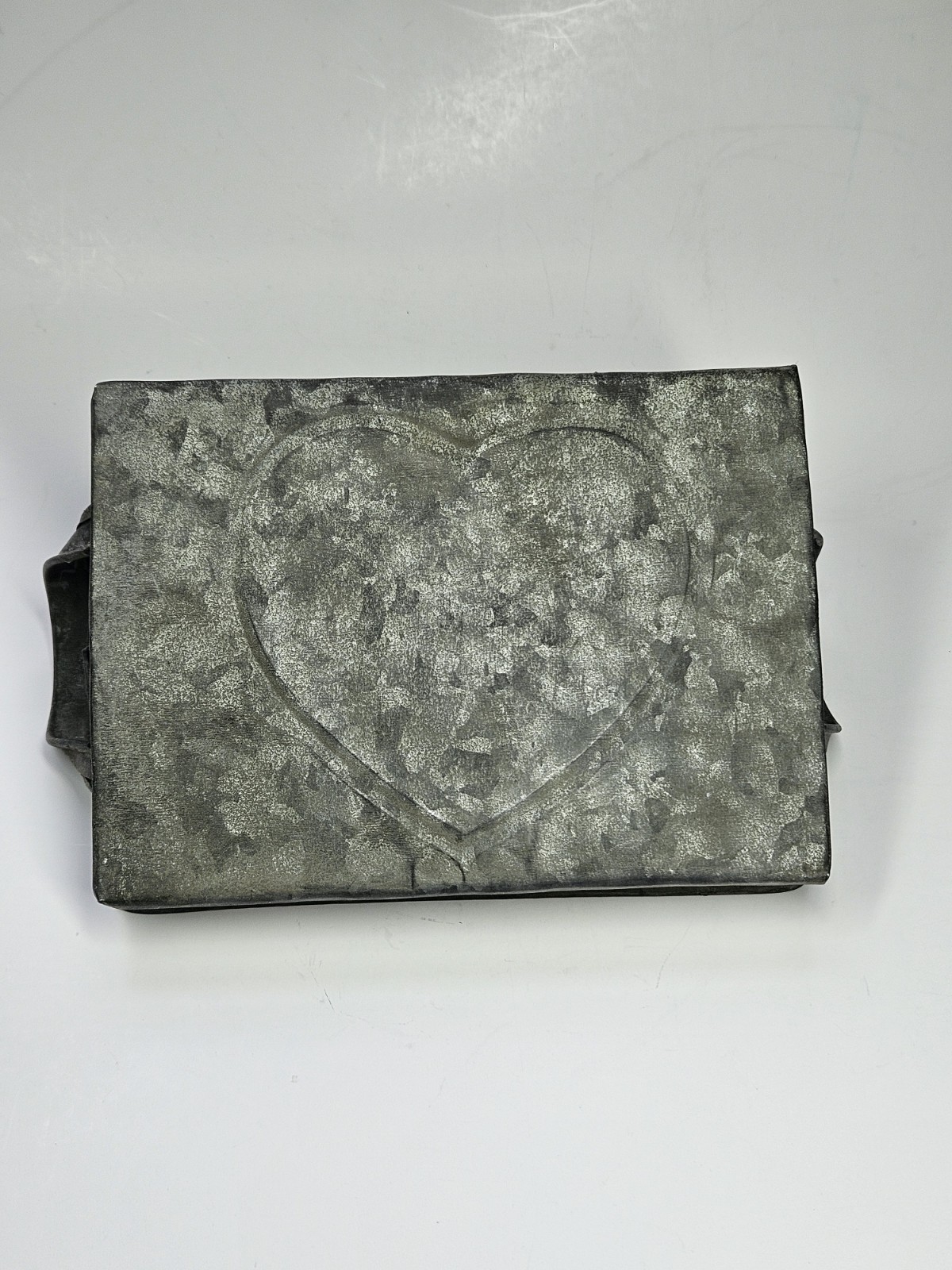 Set/3 Rectangular Rustic Galvanized Steel Heart Stamped Nesting Trays Handles