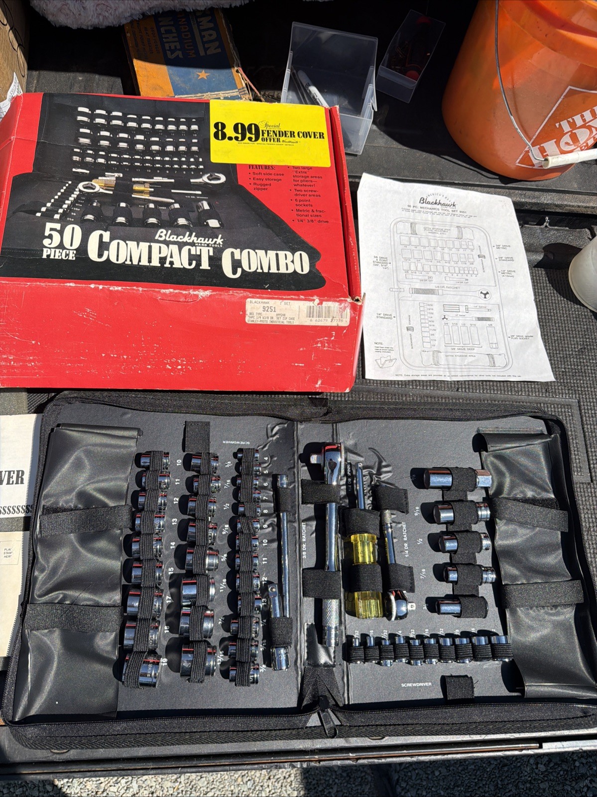 RARE BLACKHAWK TOOLS USA NOS 50pc Compact Combo 9251 Case Two Ratchets Sockets