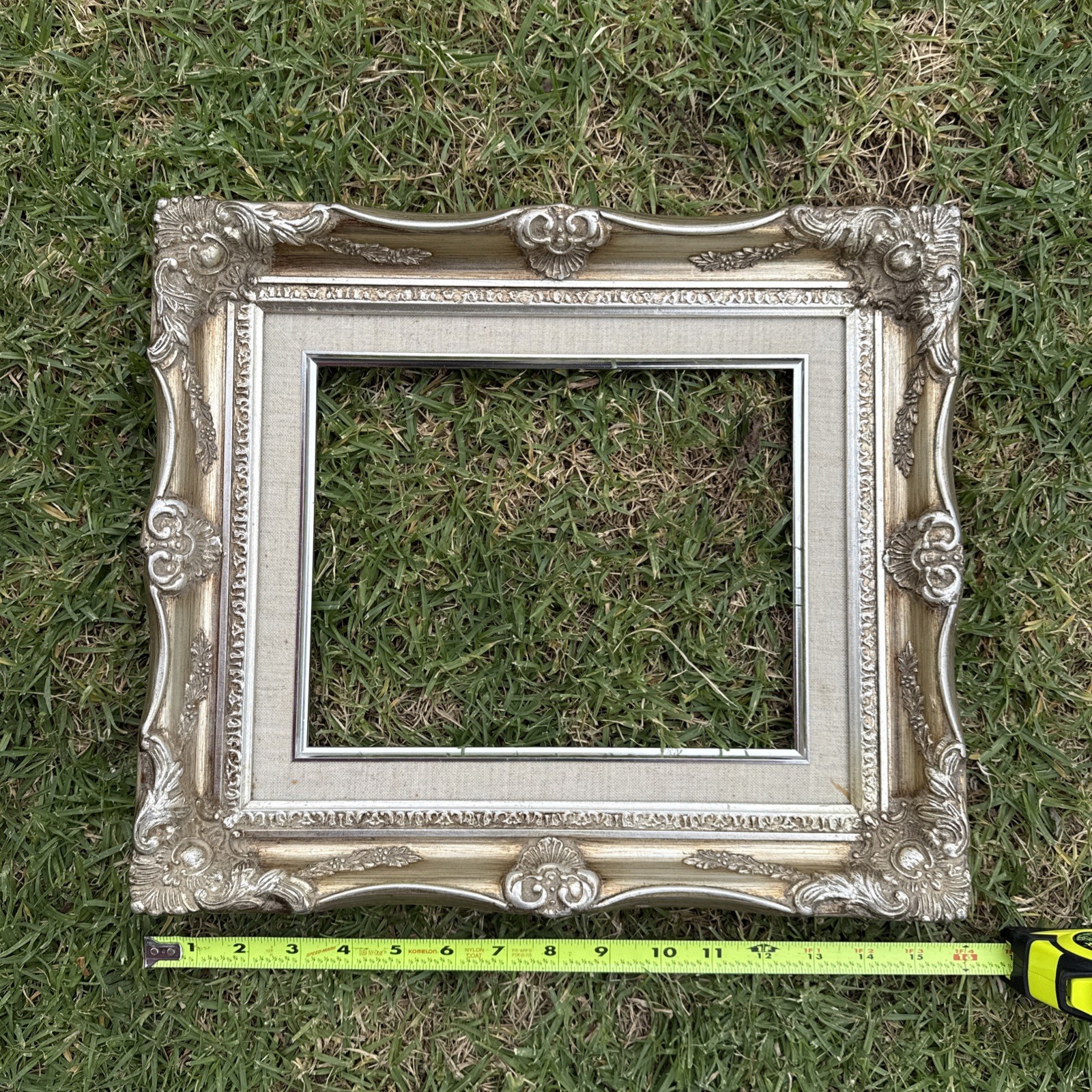 Vtg Wood Decorative Brushed Silver Art Frame Fits 10×8-Measures 15″x13″