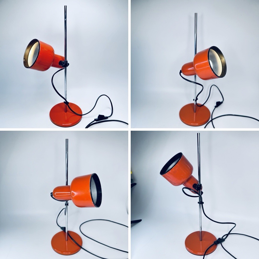 Vintage Orange Metal Adjustable Desk Lamp 1970s MCM Industrial Retro 40cm Works