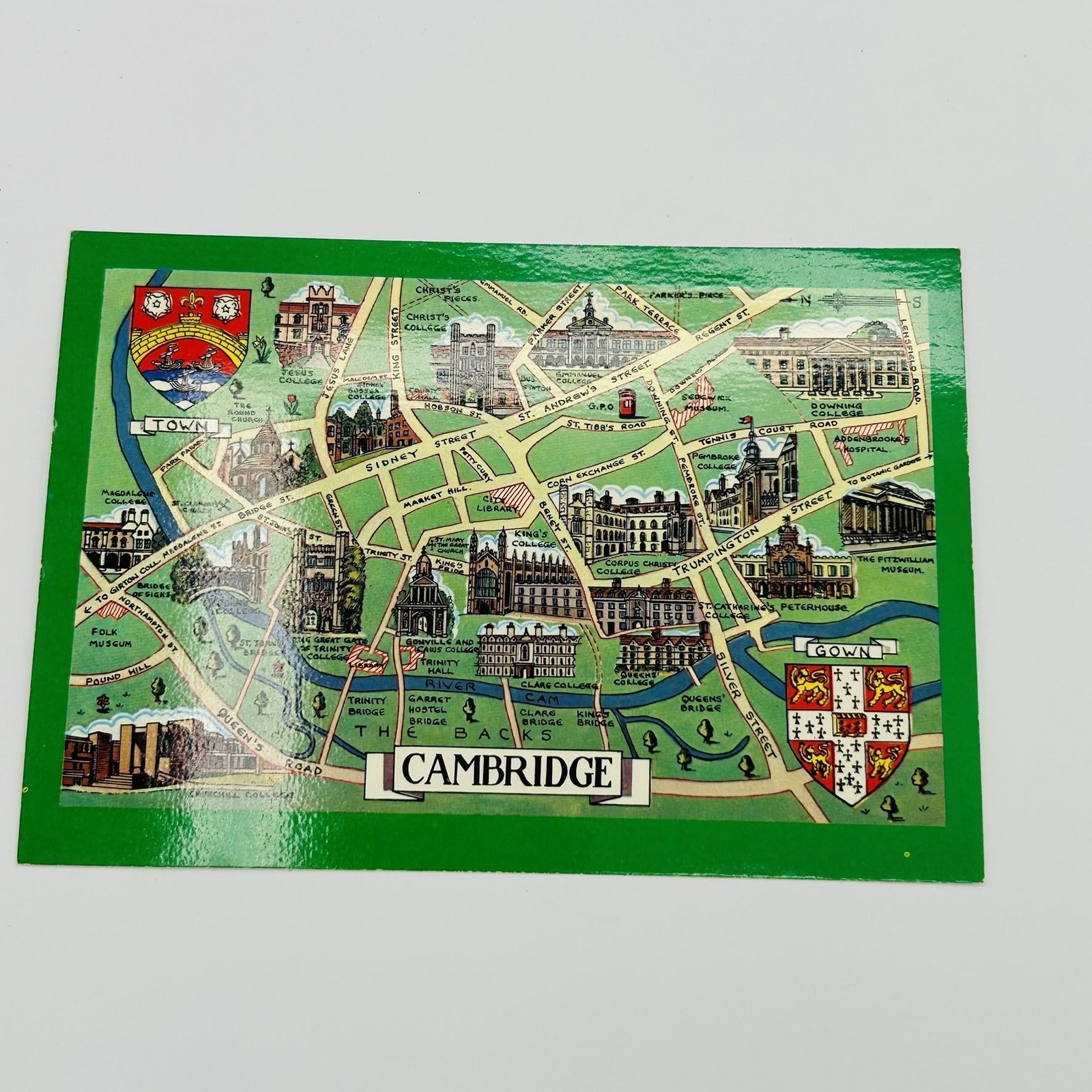 Colourmaster Cambridge Map Postcard Green Standard 5.5 X 3.5 In Original