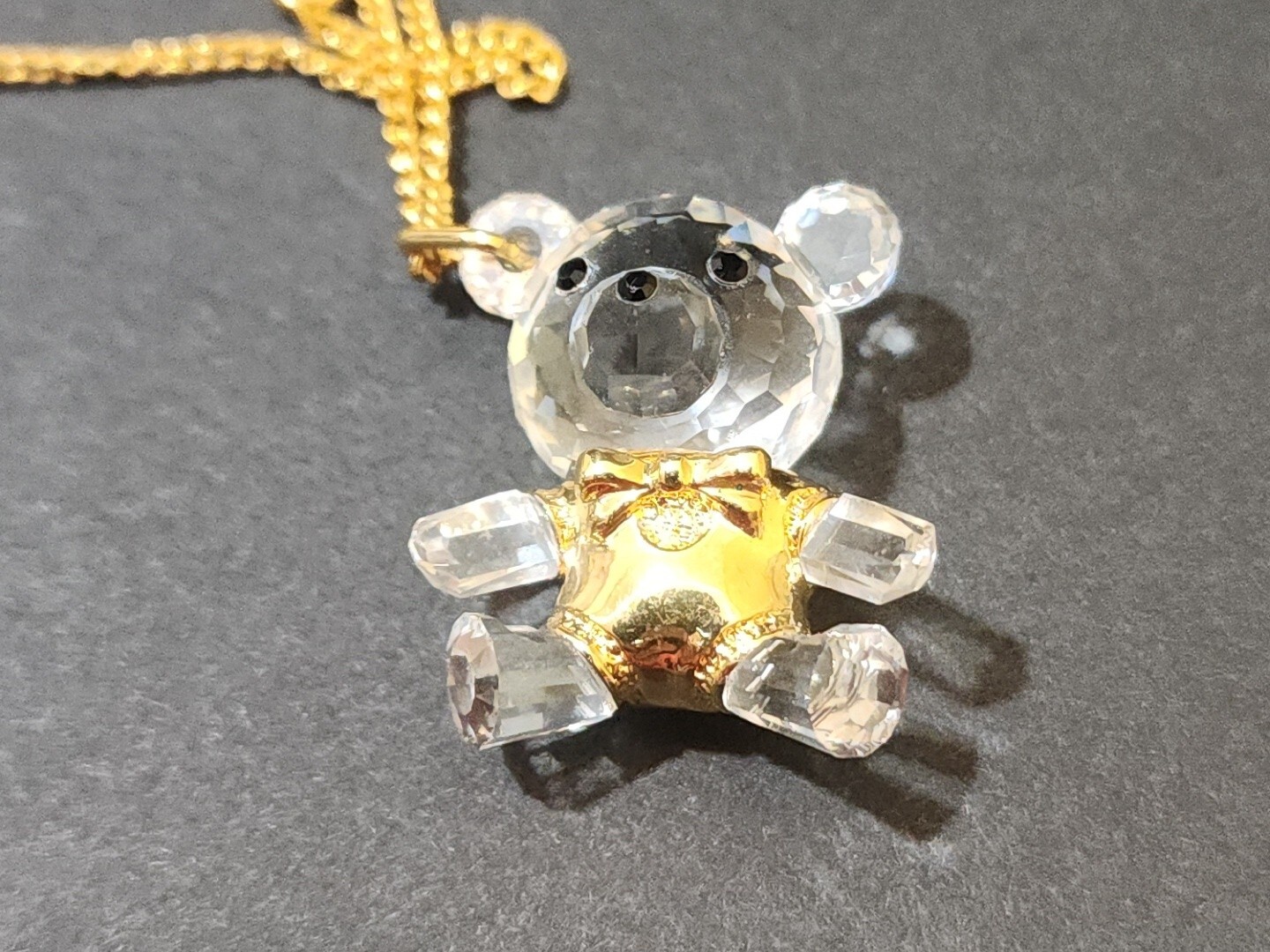 SWAROVSKI Swan Signed Crystal Memories Boy Bear With Bow Tie Necklace