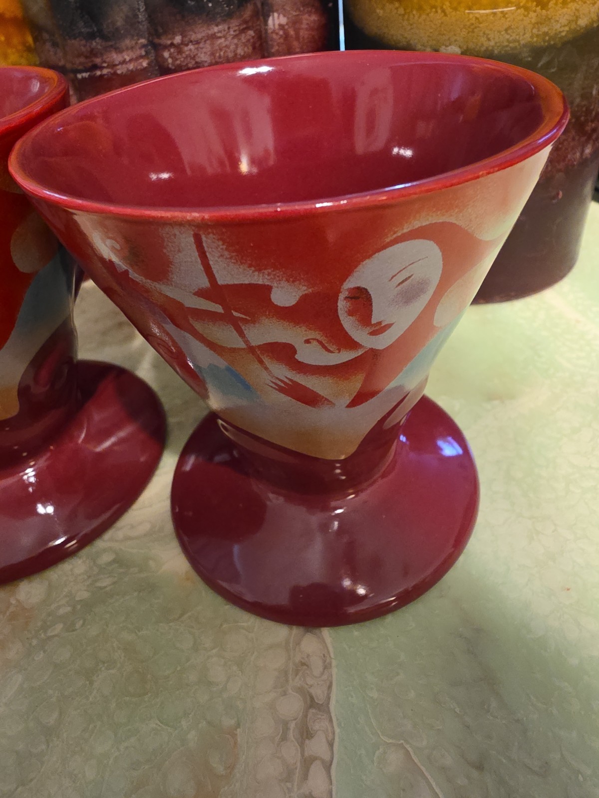 VTG FRANGELICO LIQUEUR 8oz. Cups By Linda Frichetil 1999 Set of 2 Reds Jester