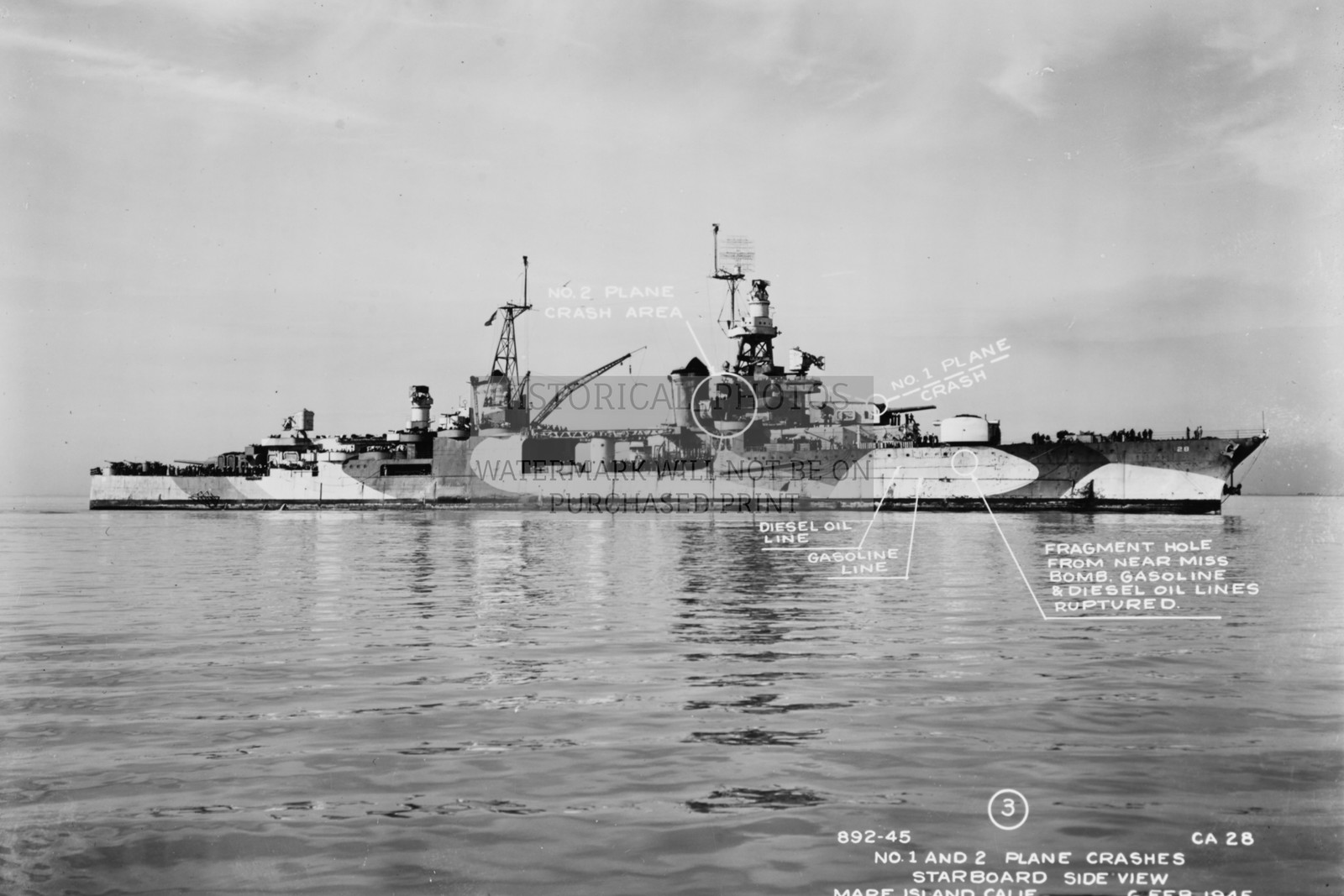 USS LOUISVILLE CA-28 WARSHIP DAMAGE REPAIRS MARE ISLAND 1945 4X6 PHOTO