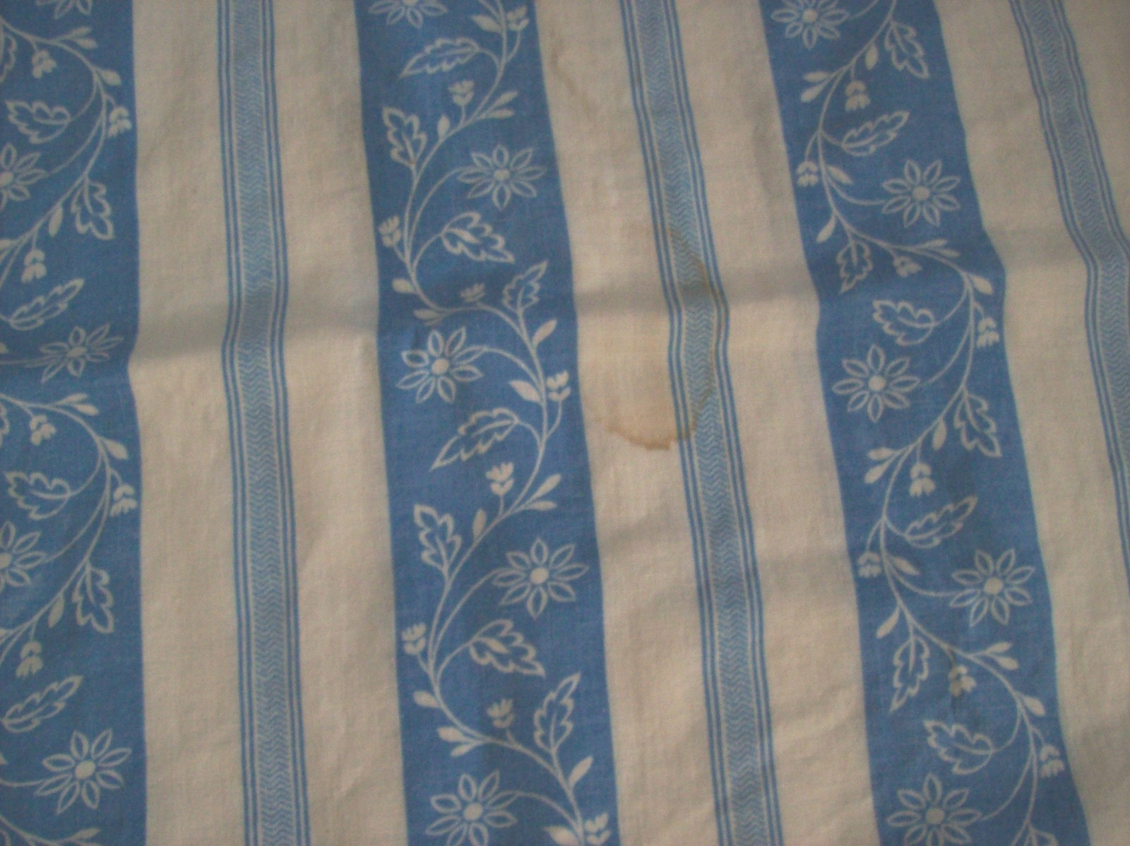 Vtg Feed Sack Fabric Blue Stripe designs on white 1930’s-1950’s -37″ x 40″