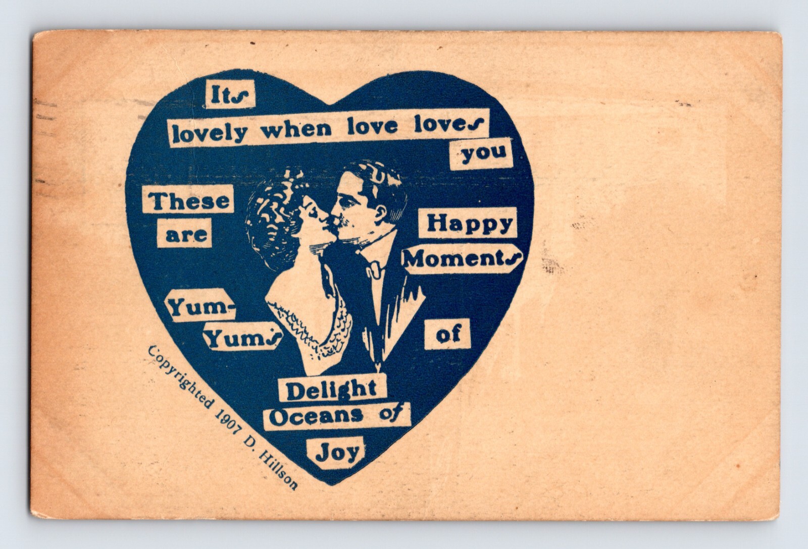 Postcard Valentine’s Day Sweethearts Woodcut Romance 1908 Posted Divided Back
