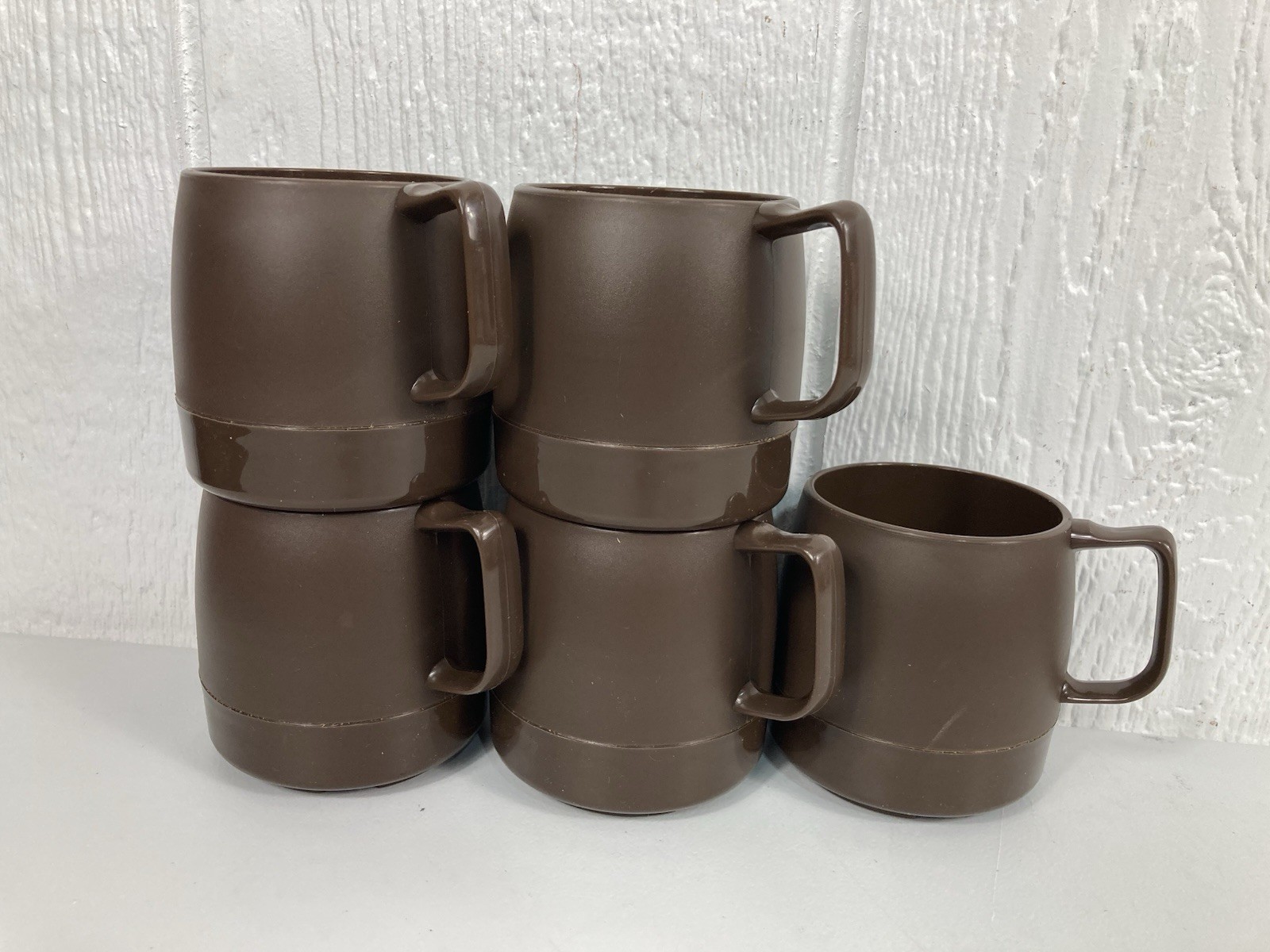 Vtg Dinex Classic 5 Insulated Coffee Mug Cup Camping Travel USA Stackable Brown