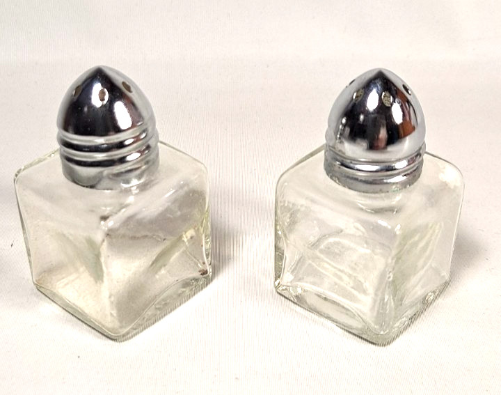Mini Glass Salt and Pepper Shakers.