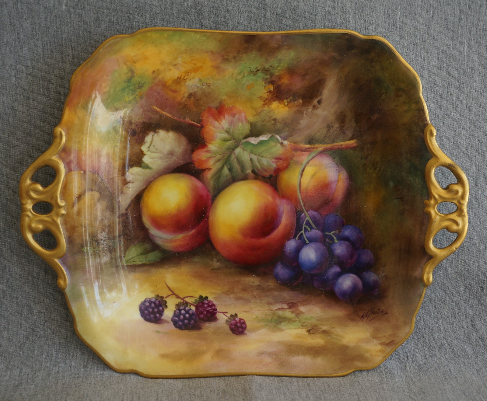 Royal Worcester SERVING TRAY – Hand Painted Fruit – Gilt – Signed H. H. PRICE