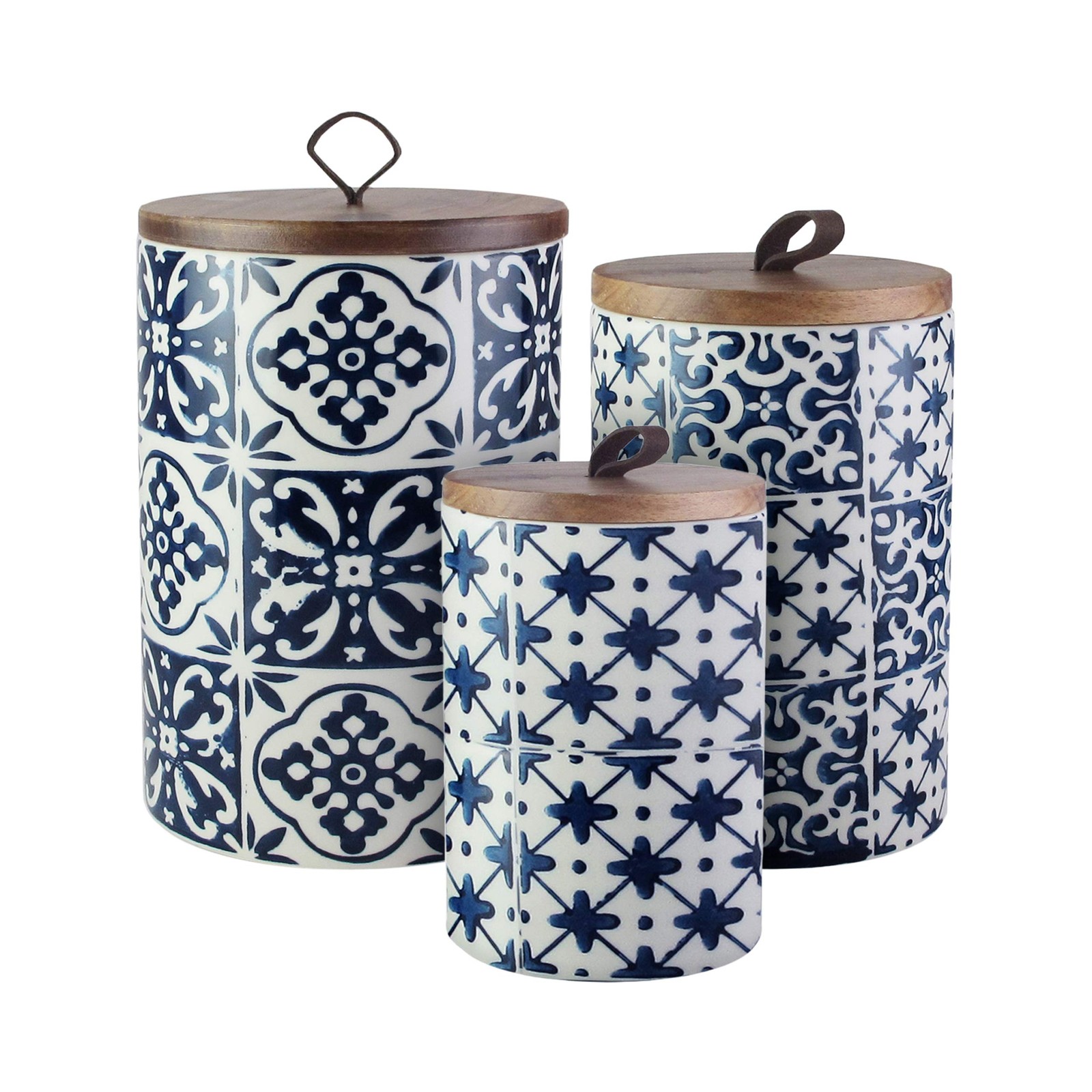 American Atelier Ceramic Canister Set 3-Piece Jars 5, 6.5, 8″, Blue