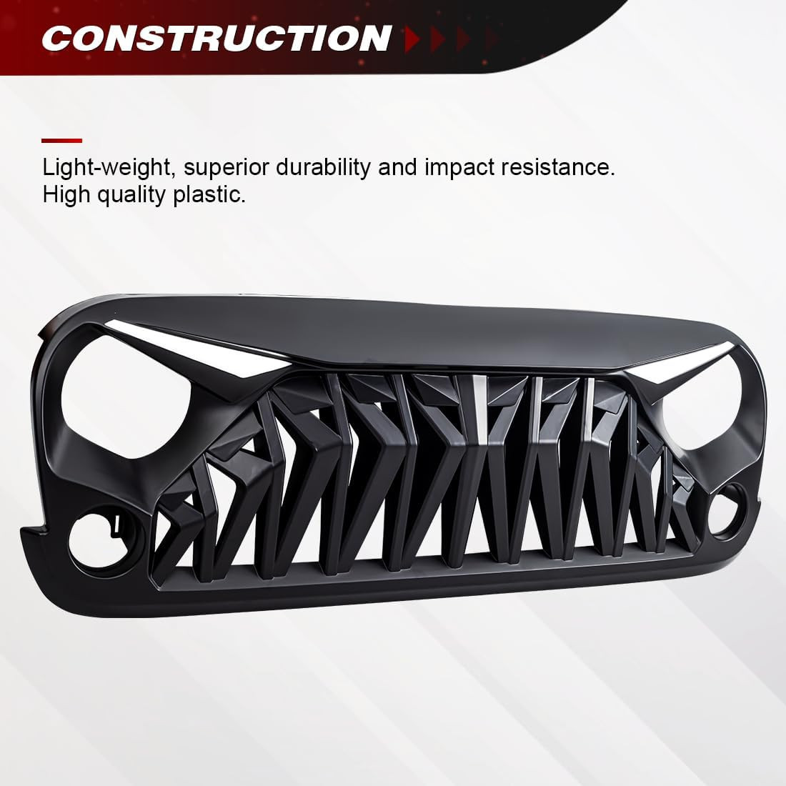 Front Grill Compatible with 2007-2018 Jeep Wrangler JK JKU, Shark Grille W/Drl T