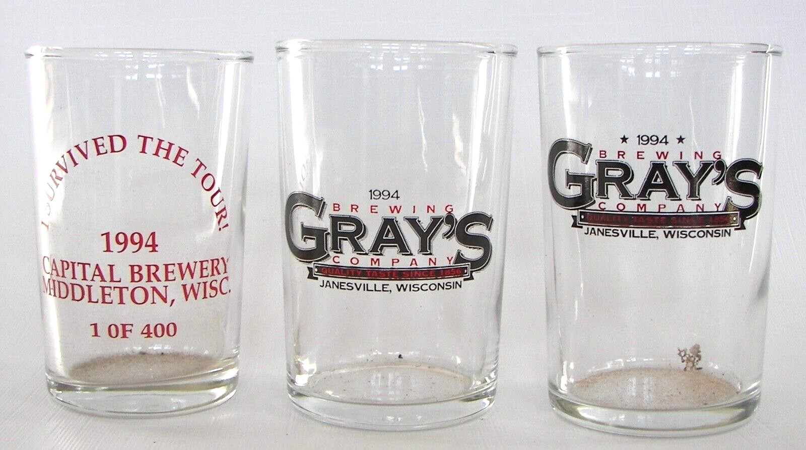 Wisconsin beer, brewery mixed early beer taster glasses, set of 6