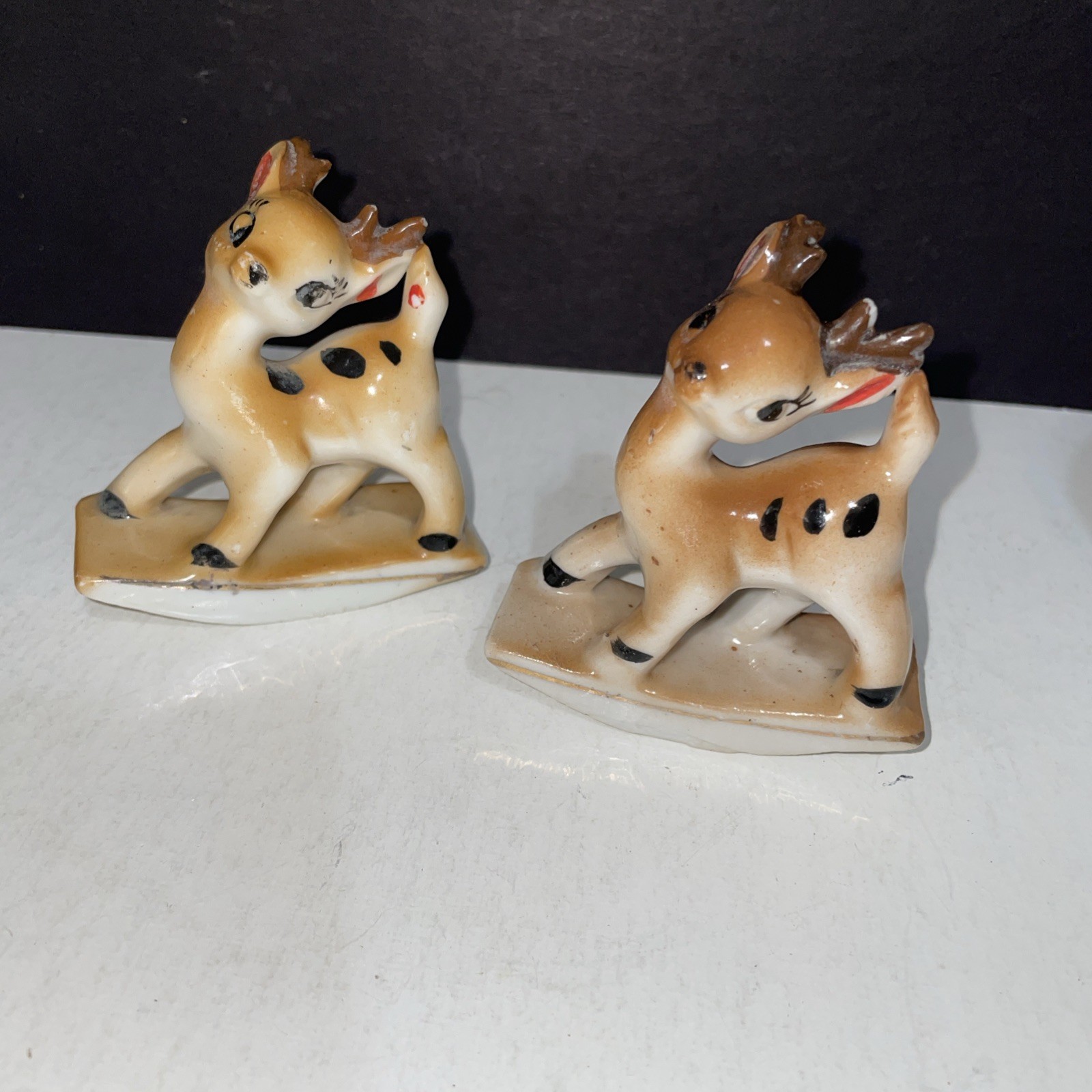 2 Rocking Baby Deer Reindeer Figurines 1950’s-60’s Japan Porcelain Bambi