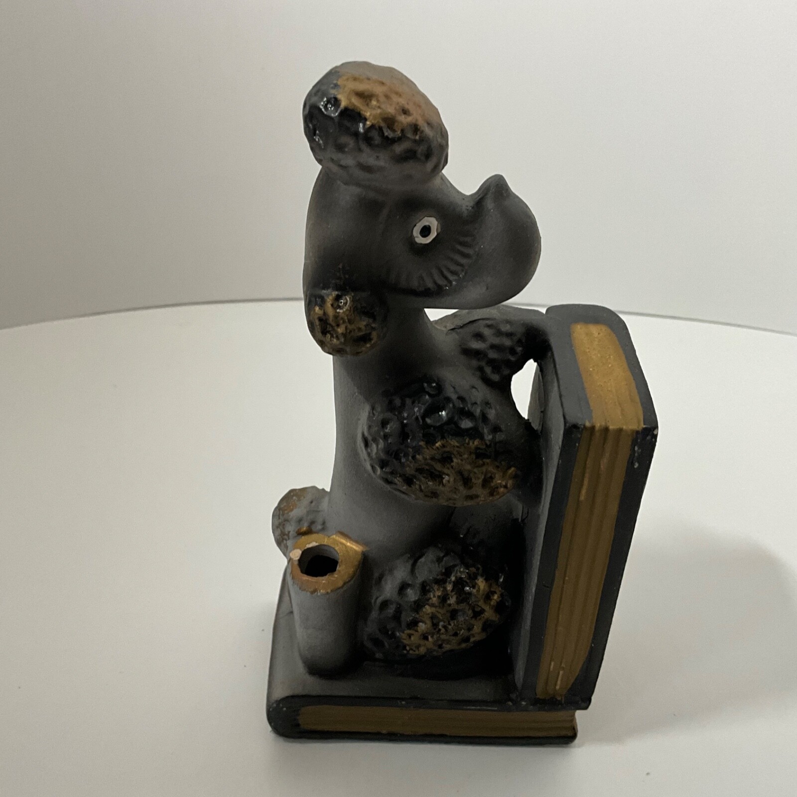 VINTAGE Ceramic Black Poodle Dog Bookend SINGLE 1950s Pen Holder Japan Kitsch