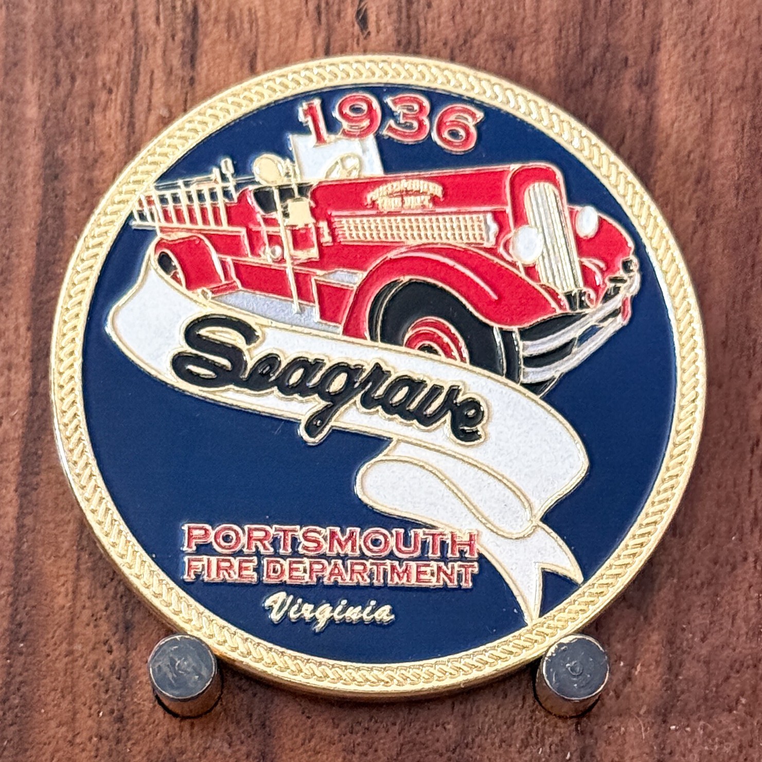 Portsmouth VA Fire Dept 1936 Seagrave Fire Truck Challenge Coin W#13