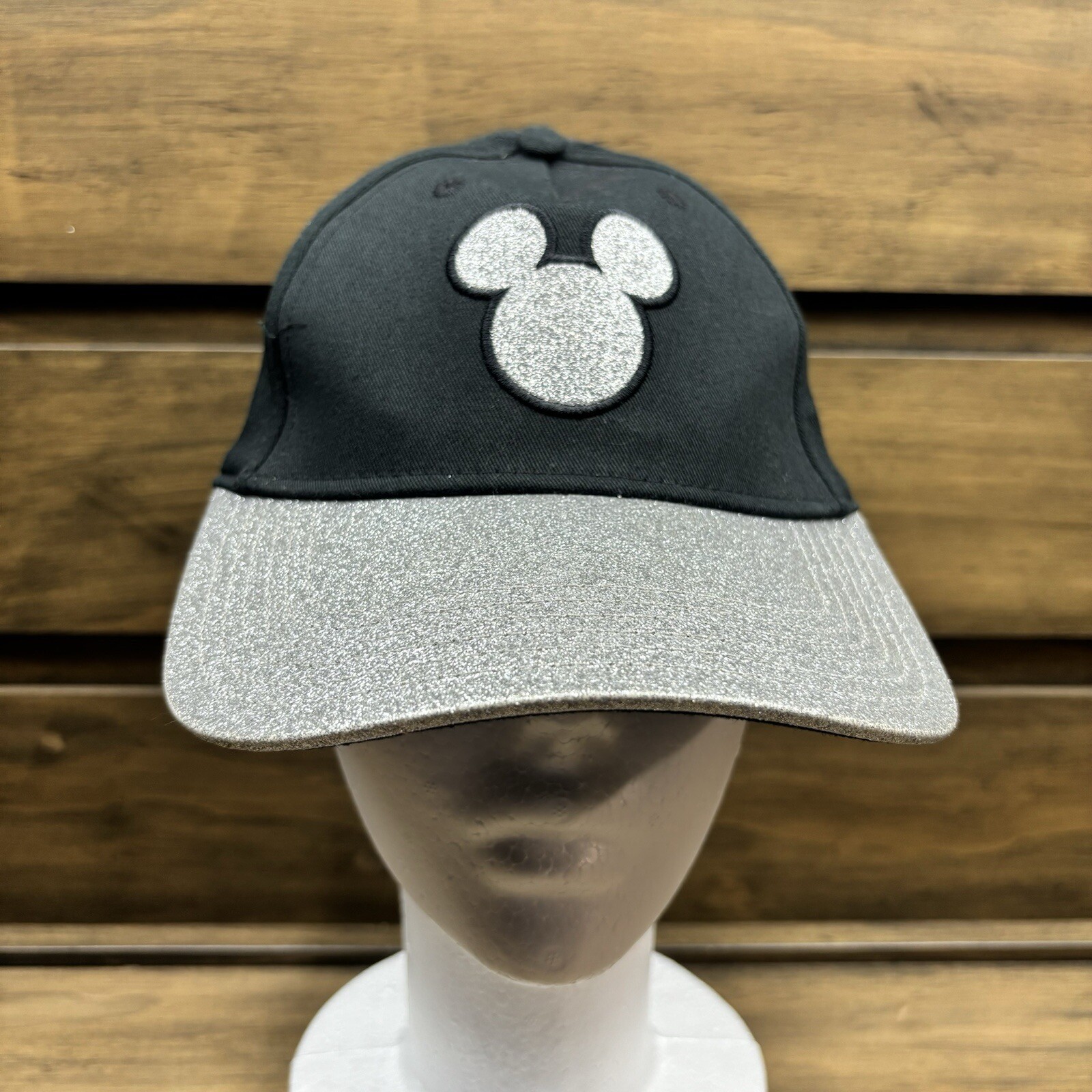 Disney Mickey Mouse Hat Black w/Silver Glitter Women/Ladies – Adjustable