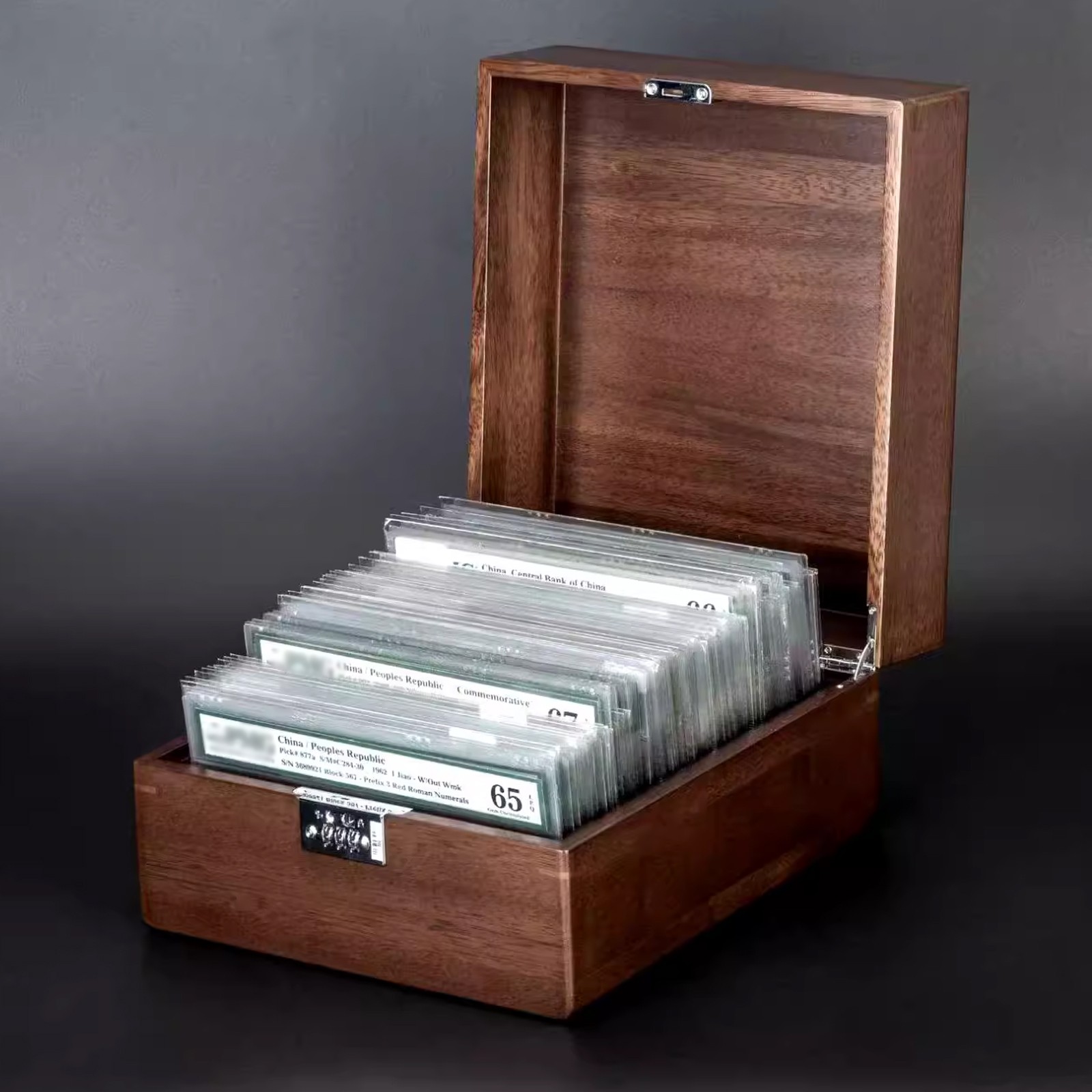 Wooden Storage Box for PMG Graded Banknotes Currency Holder Paper Money Case