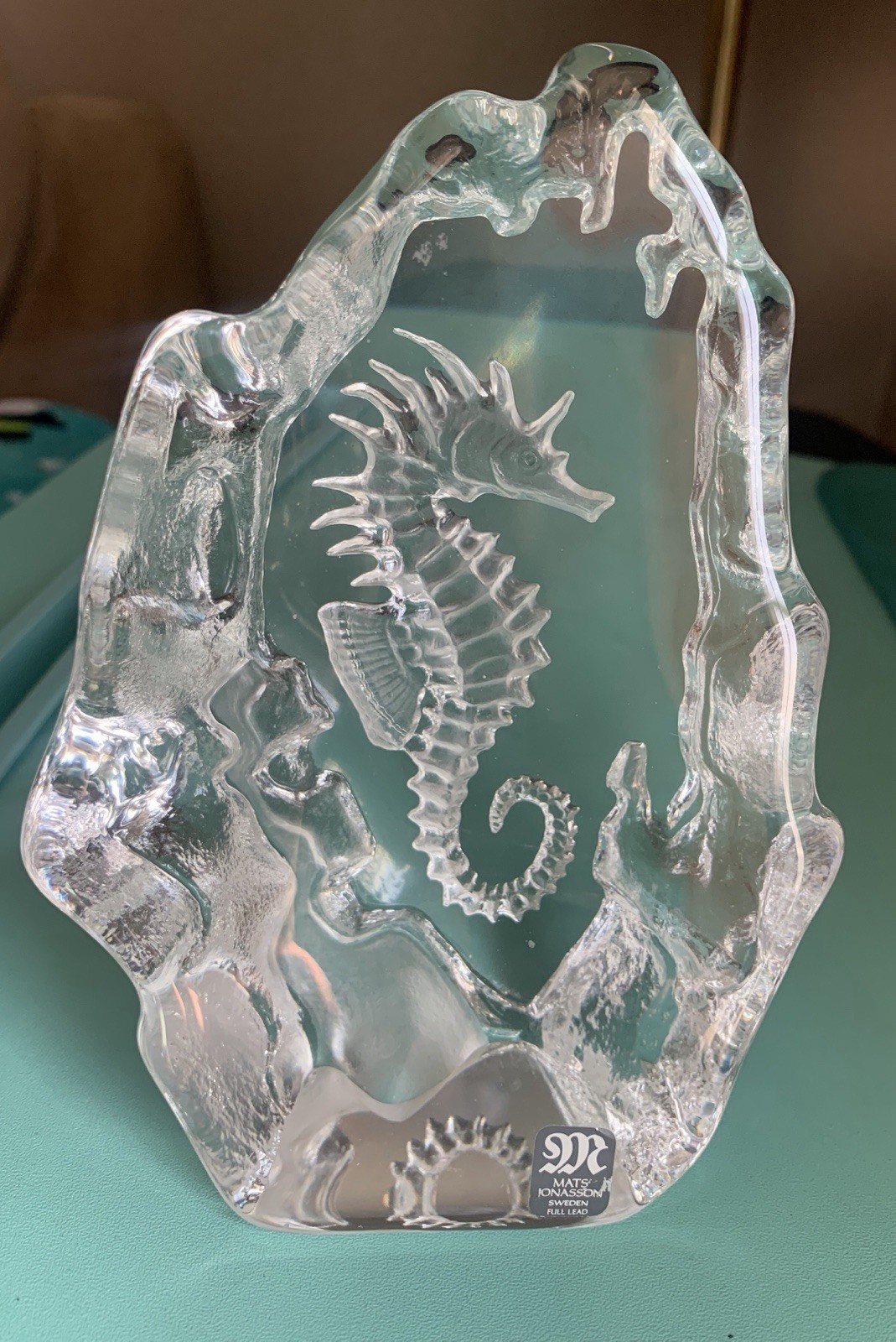 Seahorse 3-D Crystal Etched Ice Sculpture-High Quality-Heavy-Made In Sweden-NICE