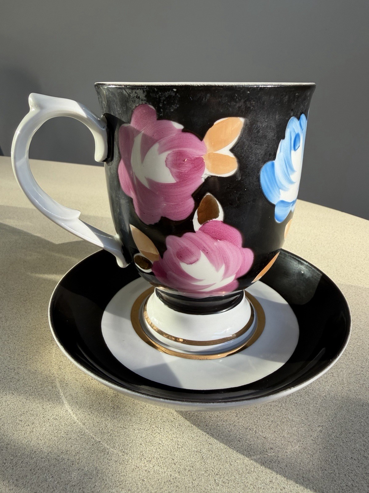 Dulevo Large/Giant teacup & saucer Vintage Agashka 1989 USSR Soviet