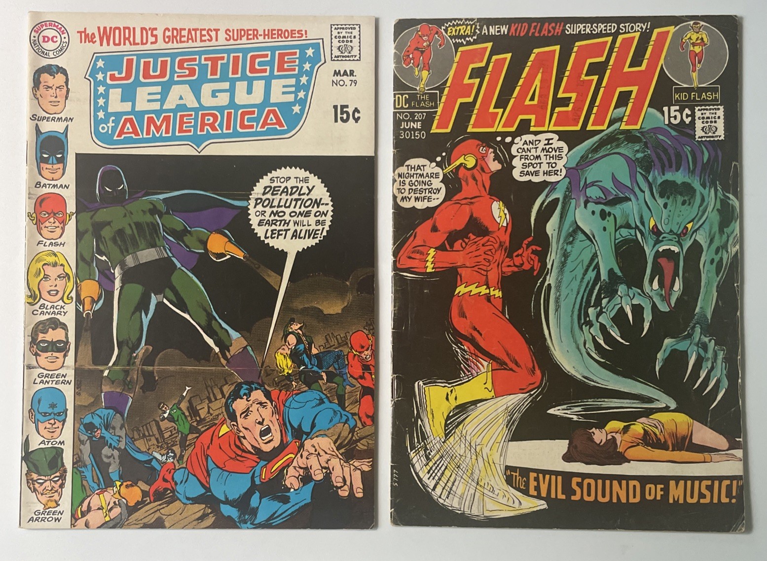 Flash #207 & Justice League #79 Low Grade DC Comics Bronze Age $.15 Cover Price