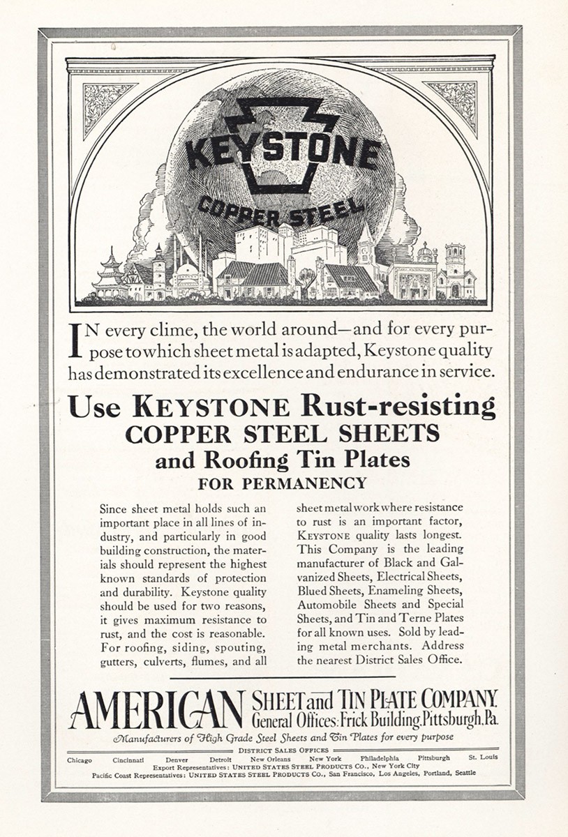 1927 Keystone Copper Steel: Rust Resisting Roofing Tin Plates Vintage Print Ad
