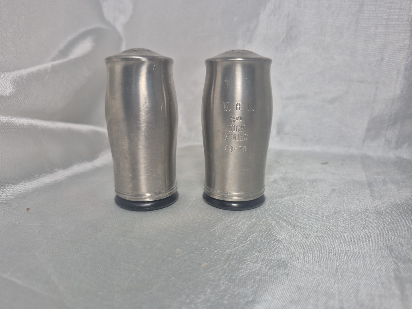 VTG International Silver Pewter Salt & Pepper Shakers Screw In Insert ENGRAVED