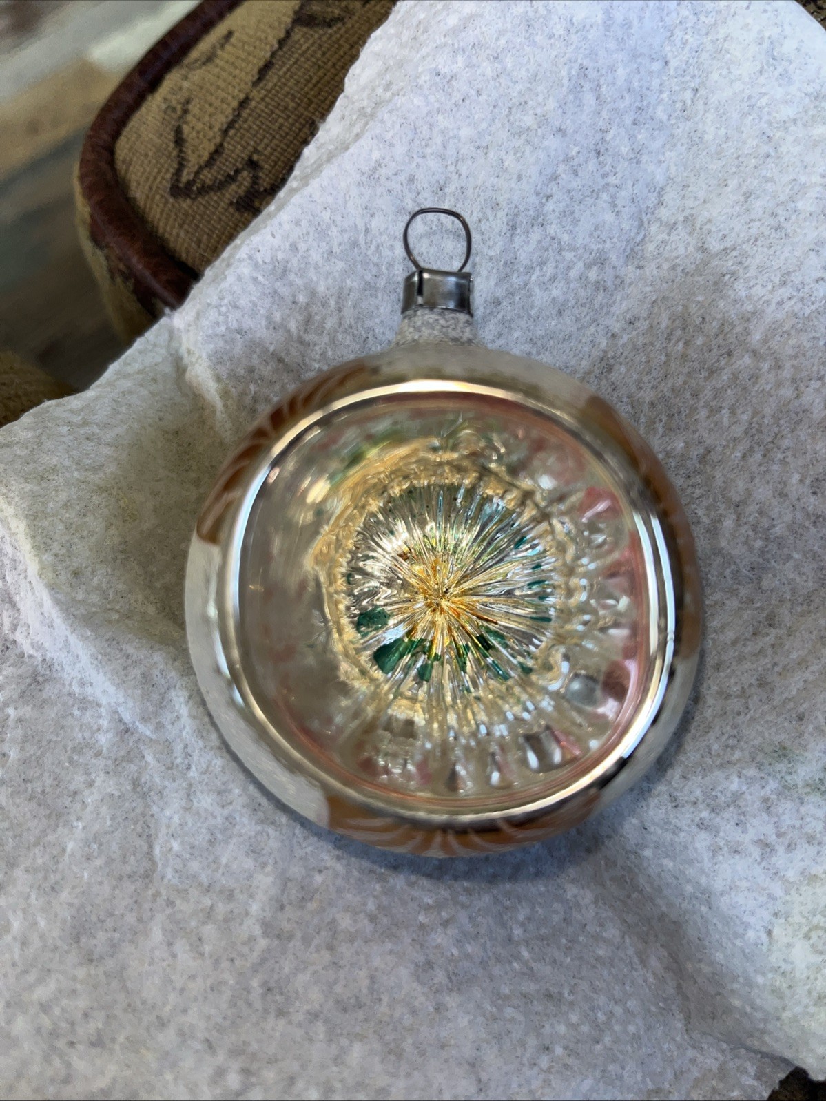 Vintage Christmas Tree Ornament Mercury Glass Indent Ball Poland Bauble Mica 2″