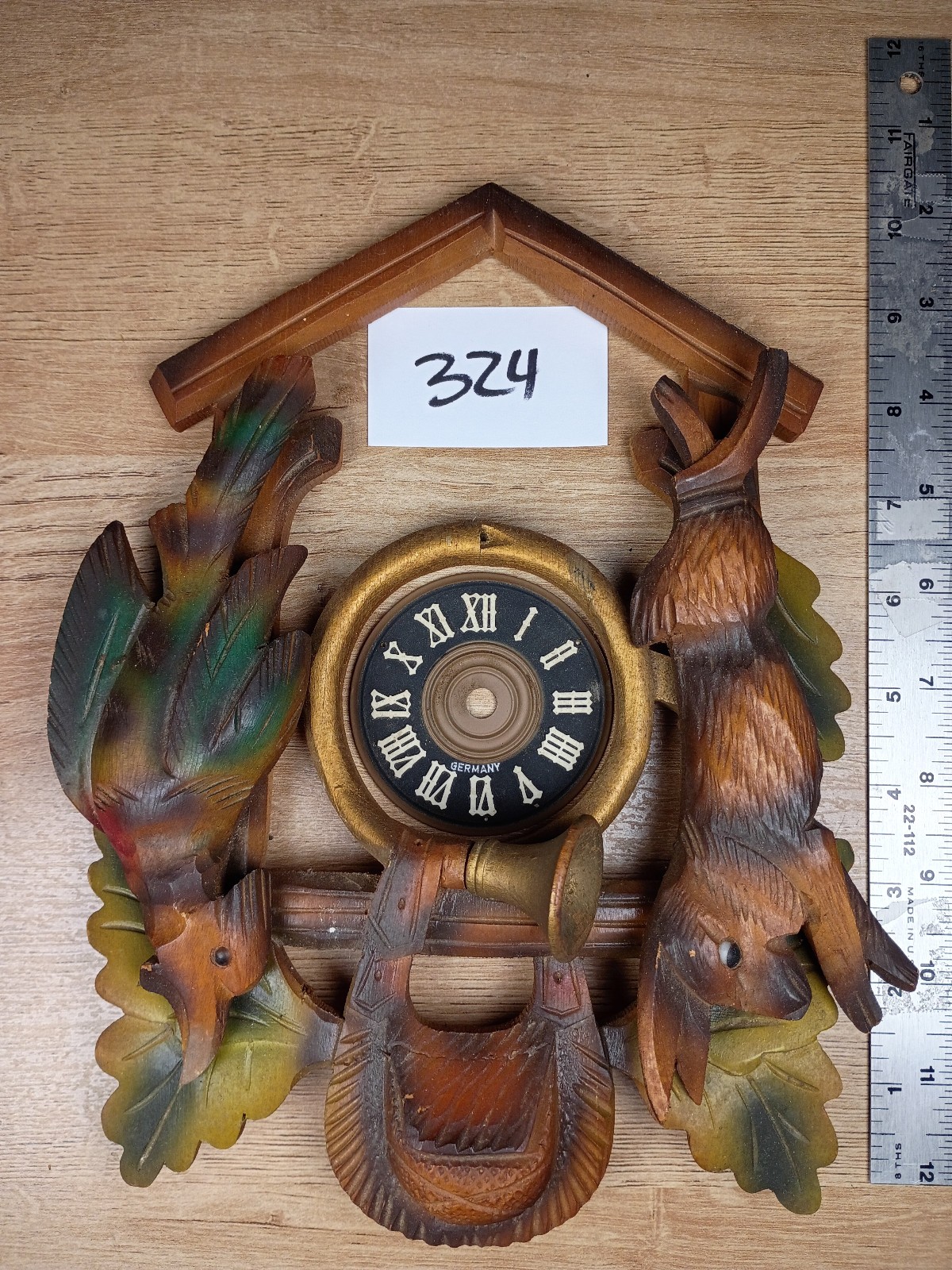 Vintage Hunter Cuckoo Clock 7.5×10.5″ painted Frame Used Black Forest w/ dial