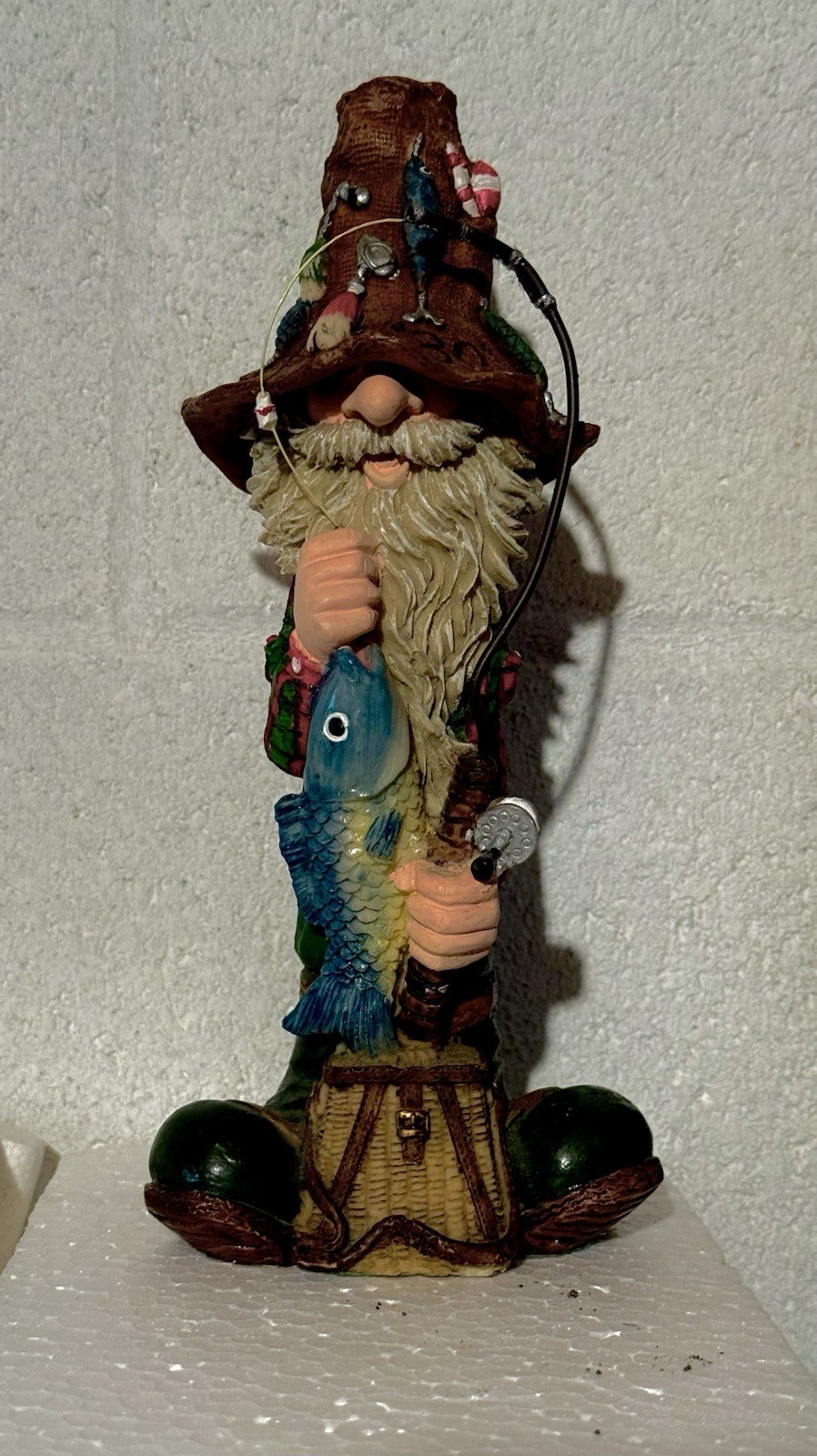 9″ Resin Fishing fisherman figurine a gnome or hillbilly character with a rod