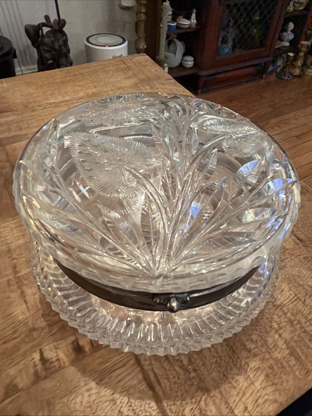 Antique ABP American Brilliant Cut Glass Hinged Dresser Box Silverplate Floral