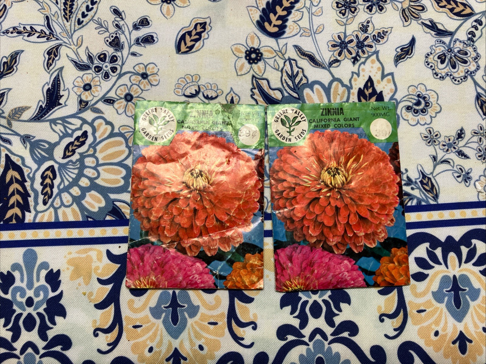 Lot Of 2 Vintage Greene Valley Garden Seeds Zinnia Seed Packets