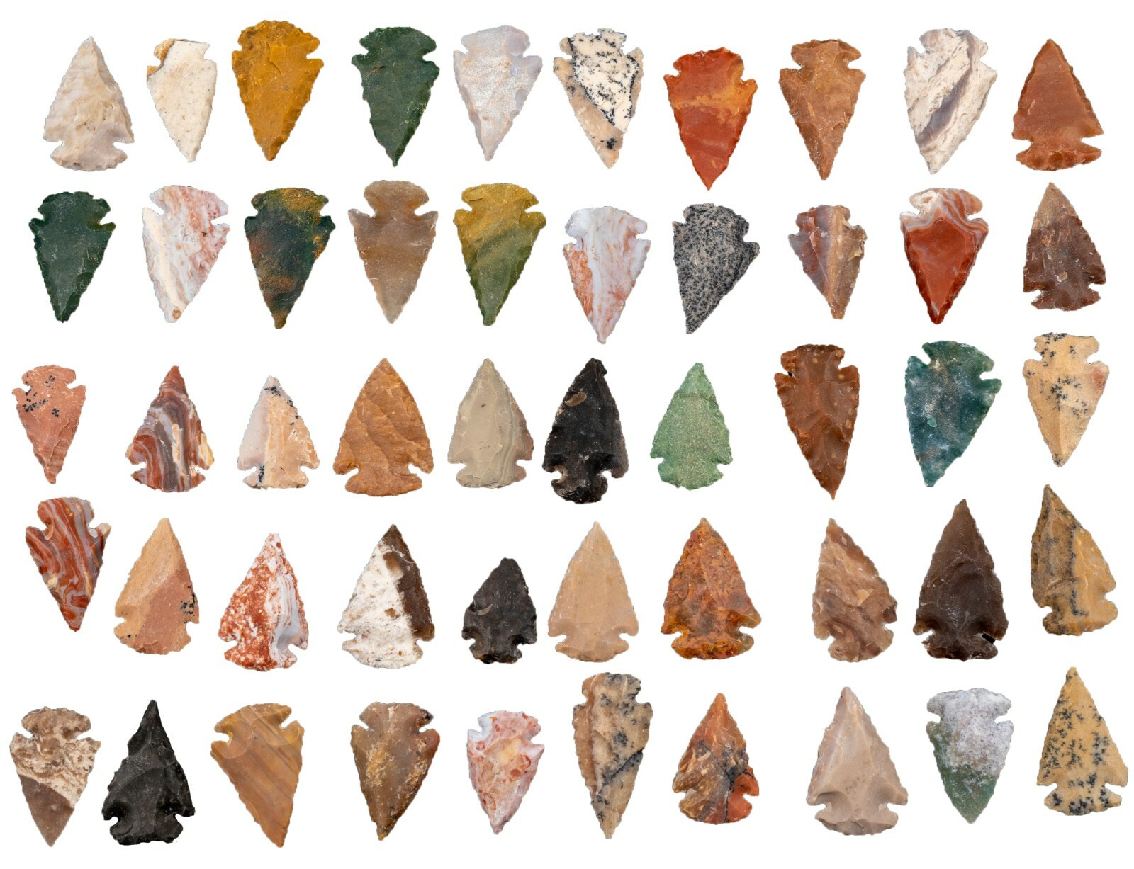 ** 50 Flint ARROWHEAD USA COLLECTION AMAZING COLORS 1″-1.3″ Dovetail points **