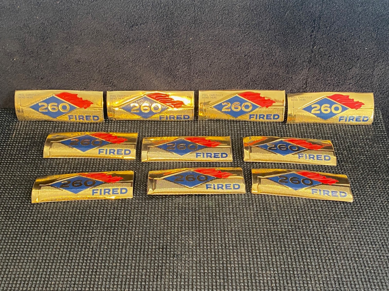 Lot of (10) Vintage NOS Original SUNOCO 260 FIRED gold foil stickers – 1960’s