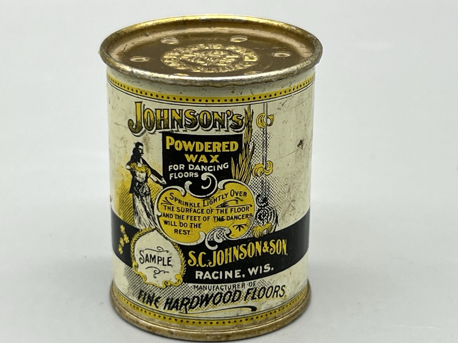 Rare Salesman Sample Johnson’s Powdered Wax for Dance Floors Full Tin Litho Can