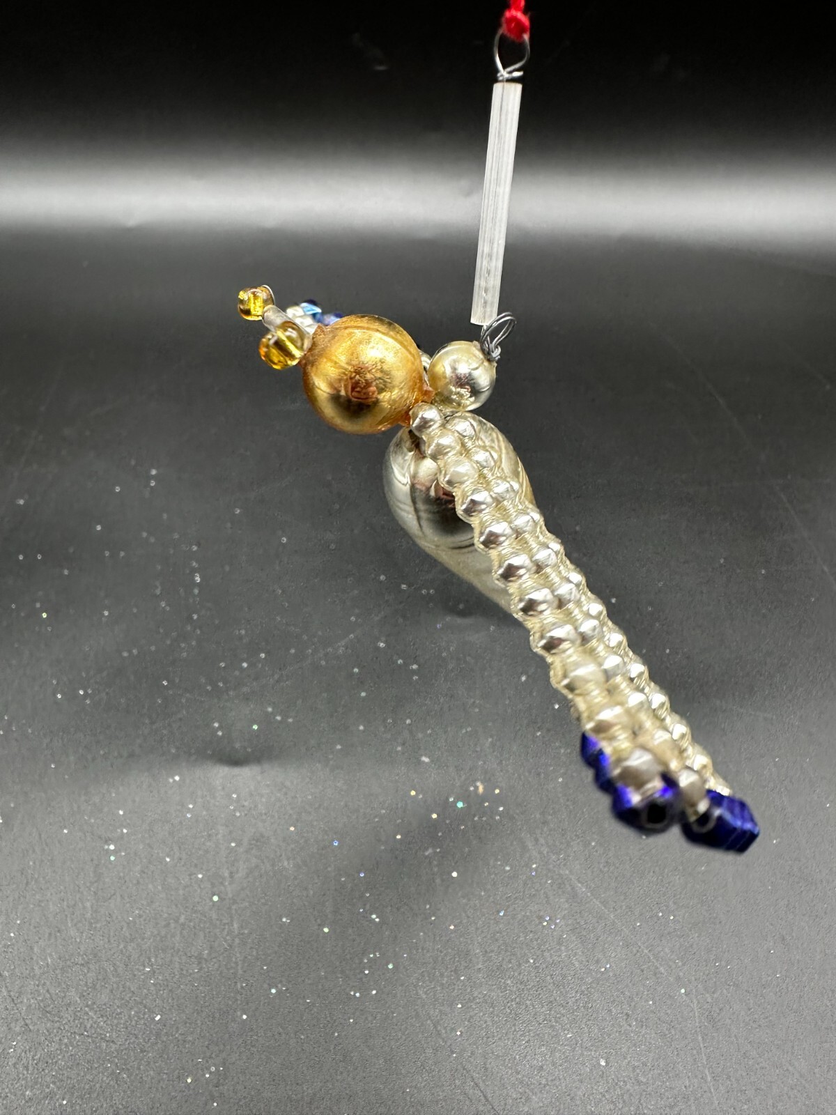 CHRISTOPHER RADKO BEADED DRAGONFLY 3″ ORNAMENT SILVER,BLUE AND PEARL
