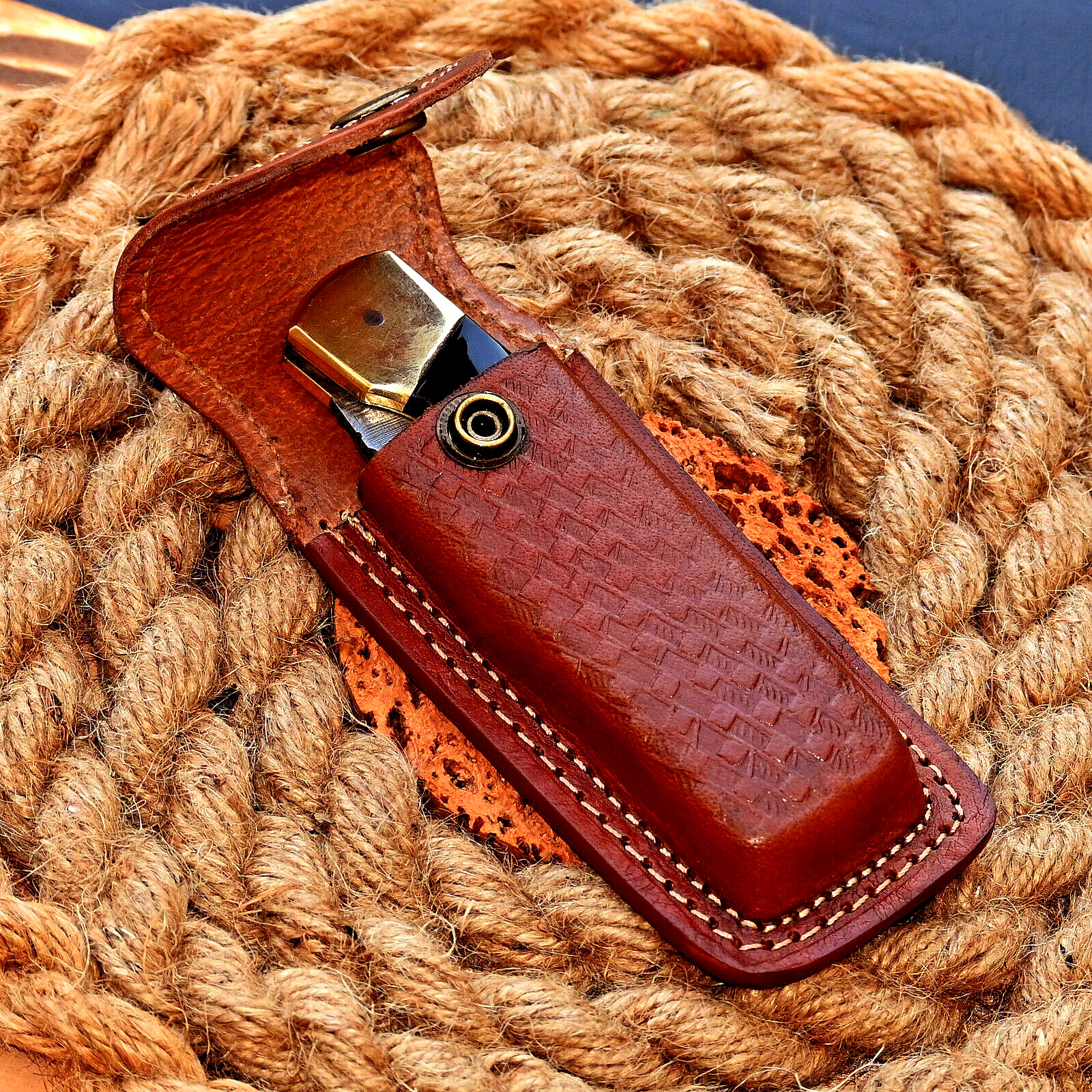 CUSTOM HANDCRAFT GENUINE LEATHER SHEATH FOLDING BLADE KNIFE HOLSTER 1362