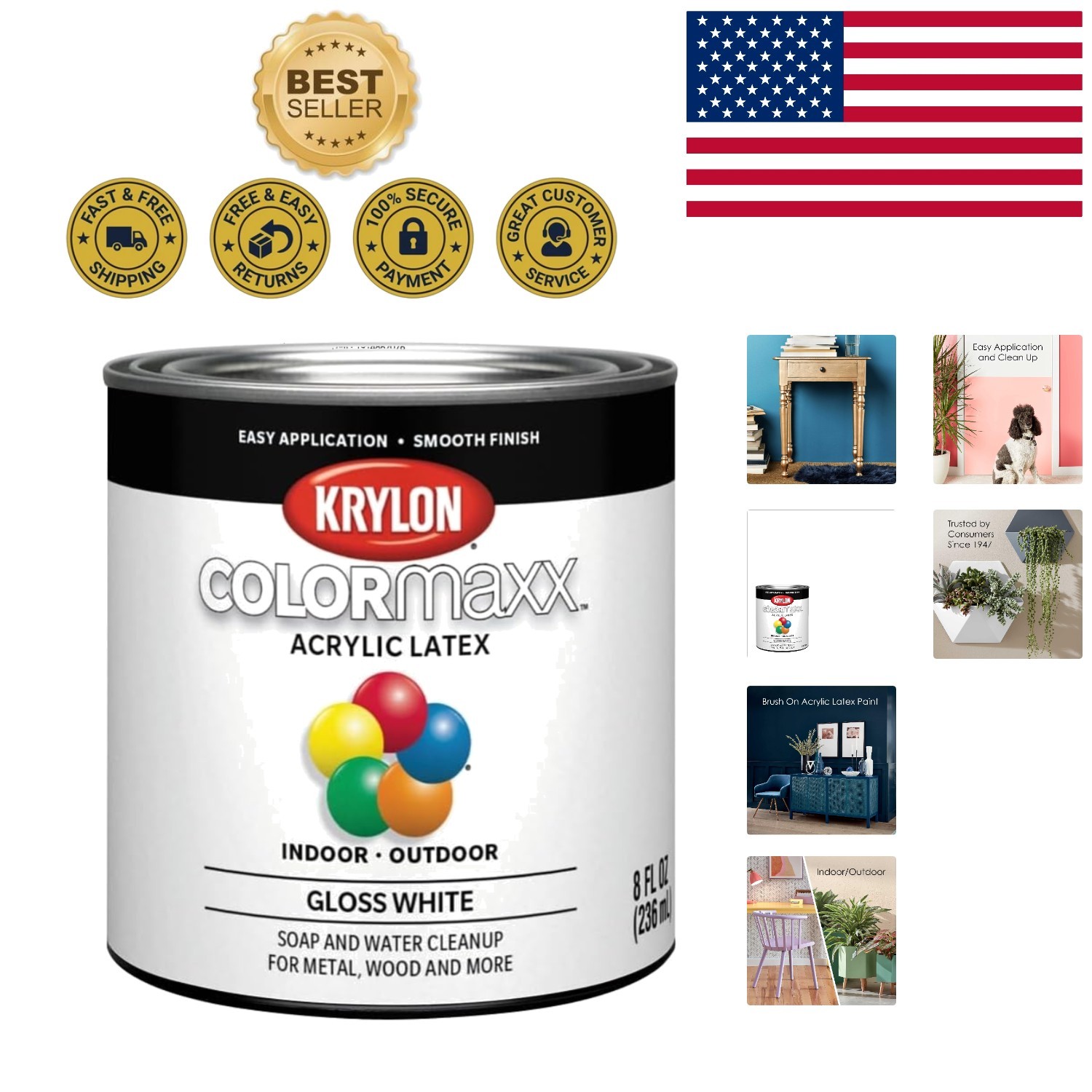 COLORmaxx High-Gloss White Brush-On Acrylic Paint – Waterproof & Rust Resistant