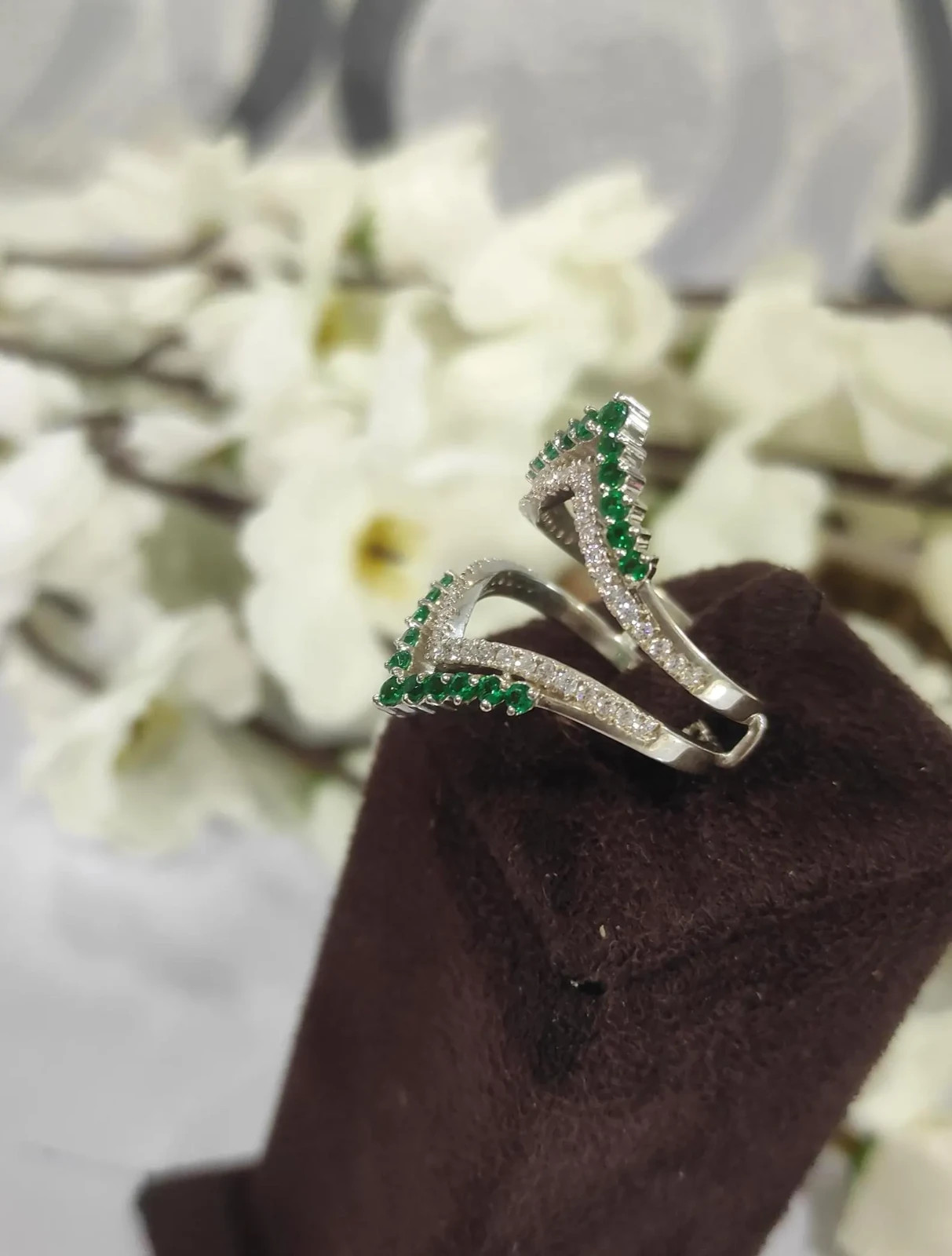 Emerald & Diamond Ring Enhancer 14K White Gold Over Double Band Wedding W Jacket
