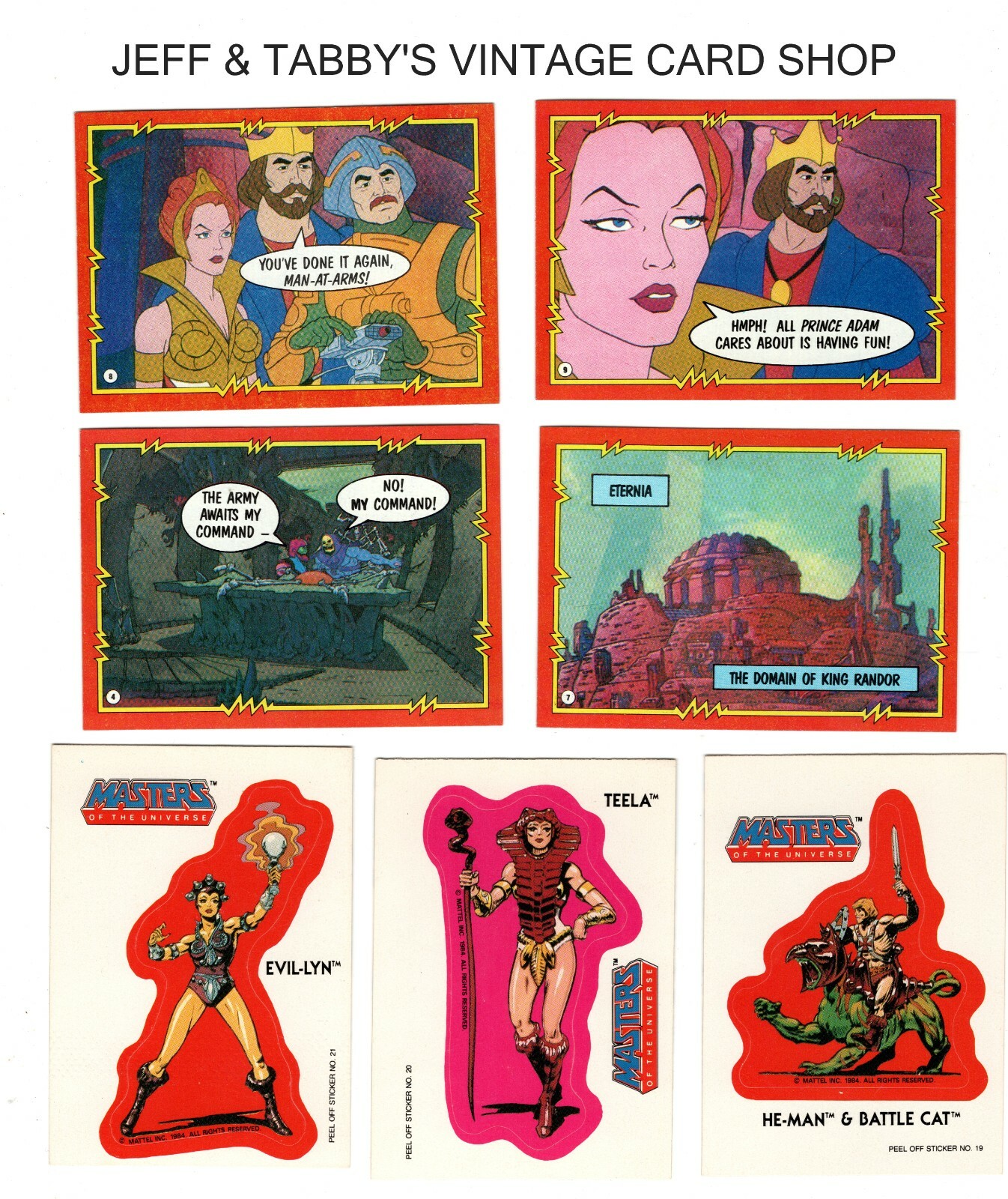 1984 Topps Masters of the Universe Cards/stickers/C drop down menu 4 card U will
