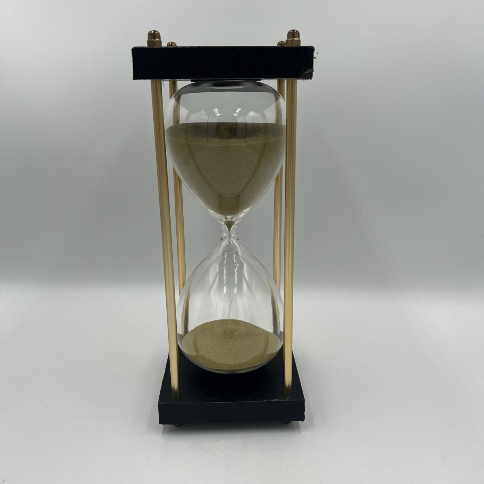 Modern Brass Sand Timer Black Faux Leather Base Gold Sand Hour Glass