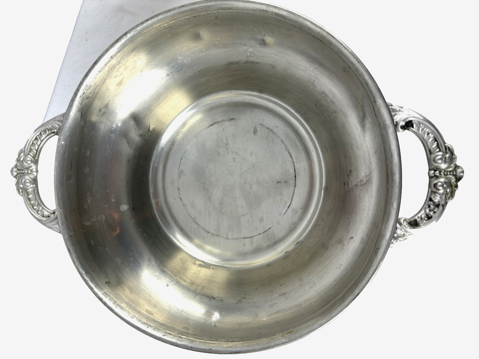Vintage Silver Plate Brushed Serving Bowl Decorate Handles 9″ Planter Decor