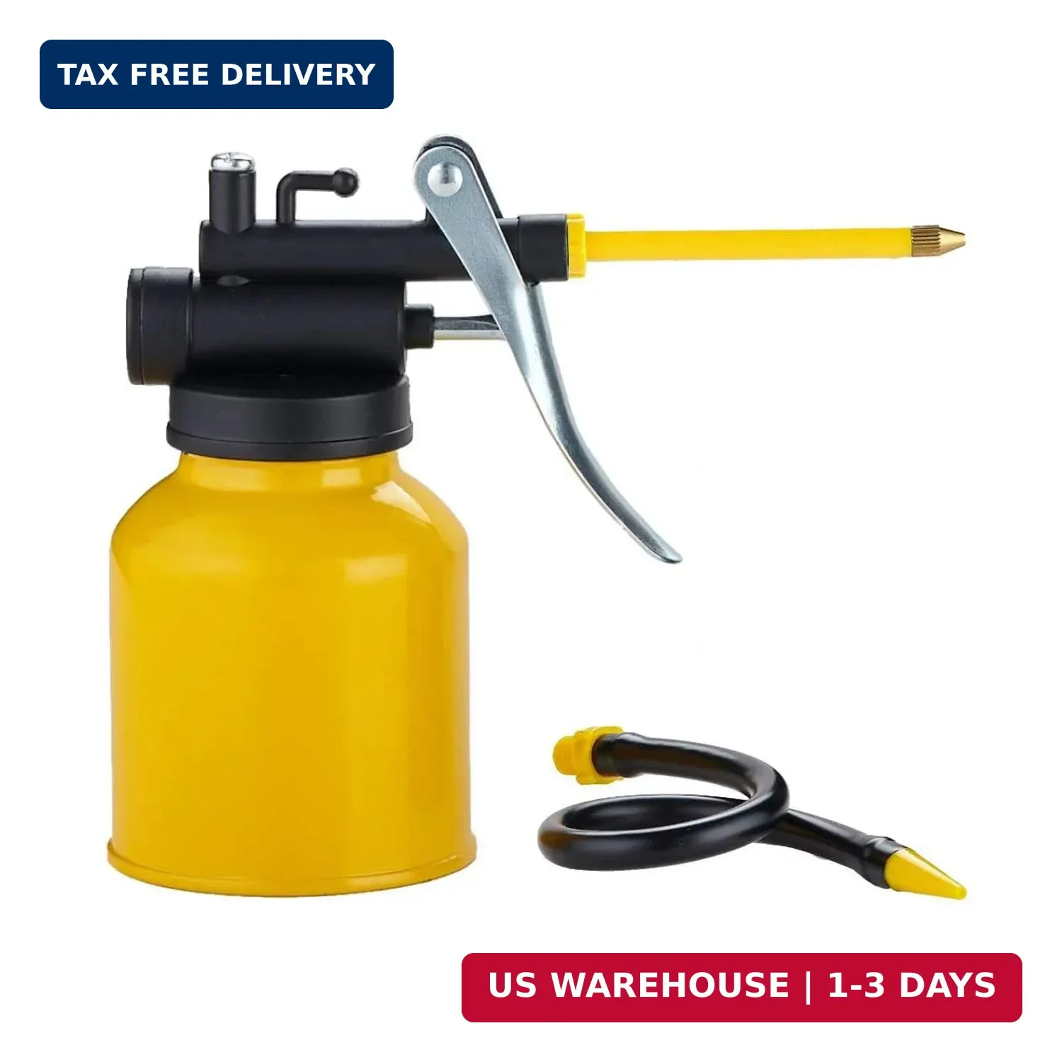 Oil Can Pump Oiler,8oz/250ml Metal Oiler Lubrication Oil Can with 9″Flexible and