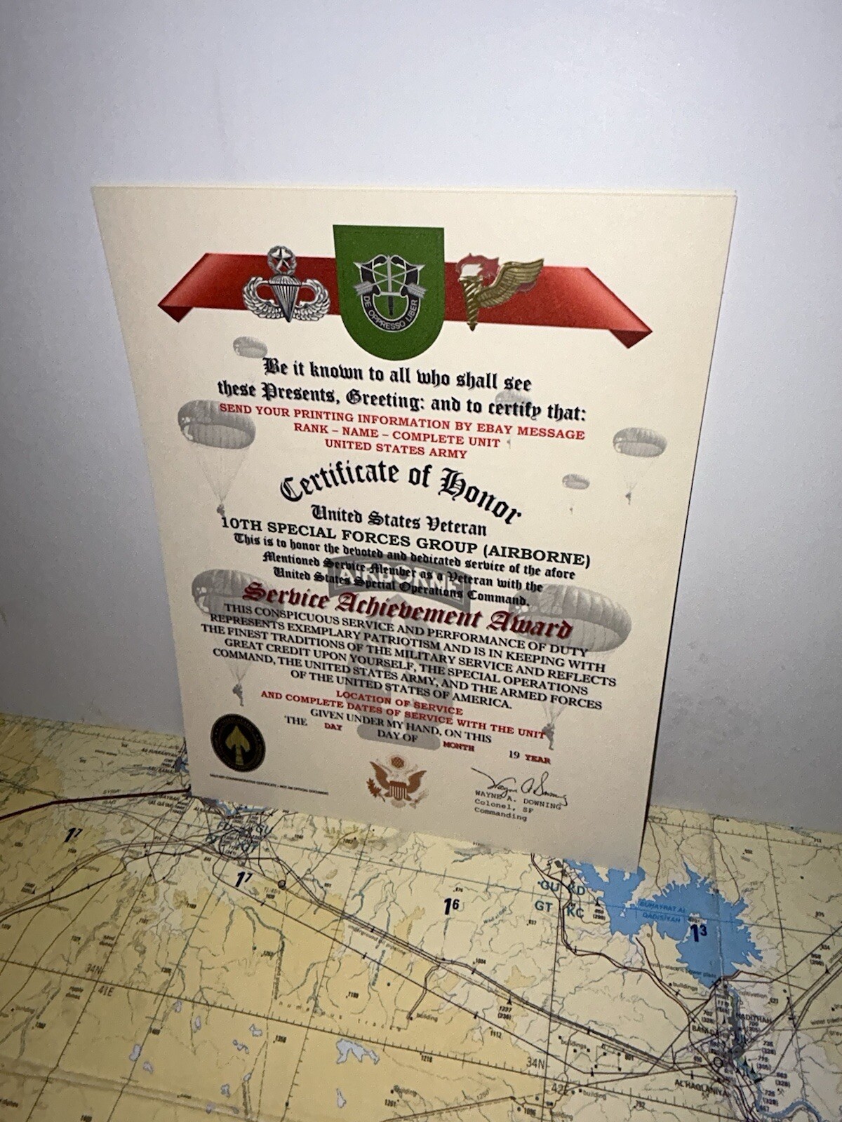 U.S. ARMY – 10TH SPECIAL FORCES GROUP (ABN) VETERAN SERVICE ACHIEVEMENT AWARD