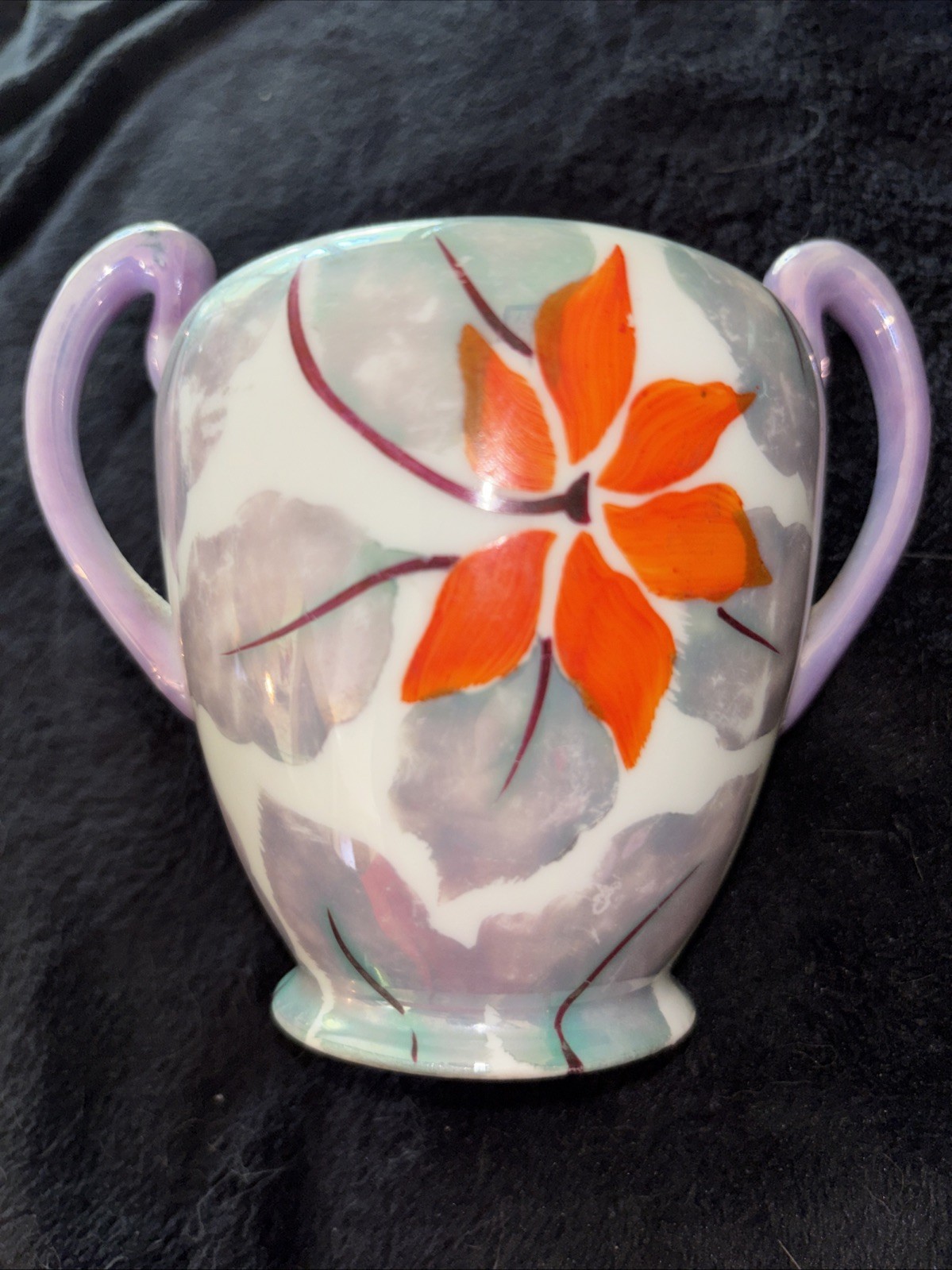 Lusterware Floral Poinsettia Design Sugar No Lid Handpainted Japan