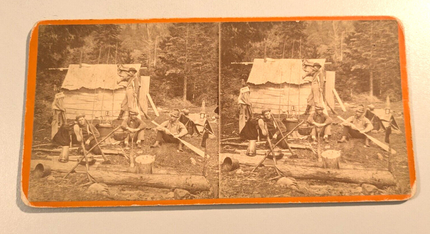 Maine Dinsmore Stereoview Photo Camping Out Moose Head Lake Moosehead Mt Kineo